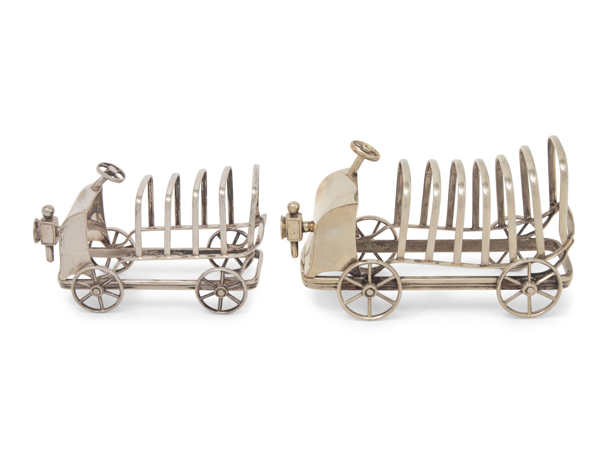 Two Silver-Plate Automotive Themed Toast-Racks