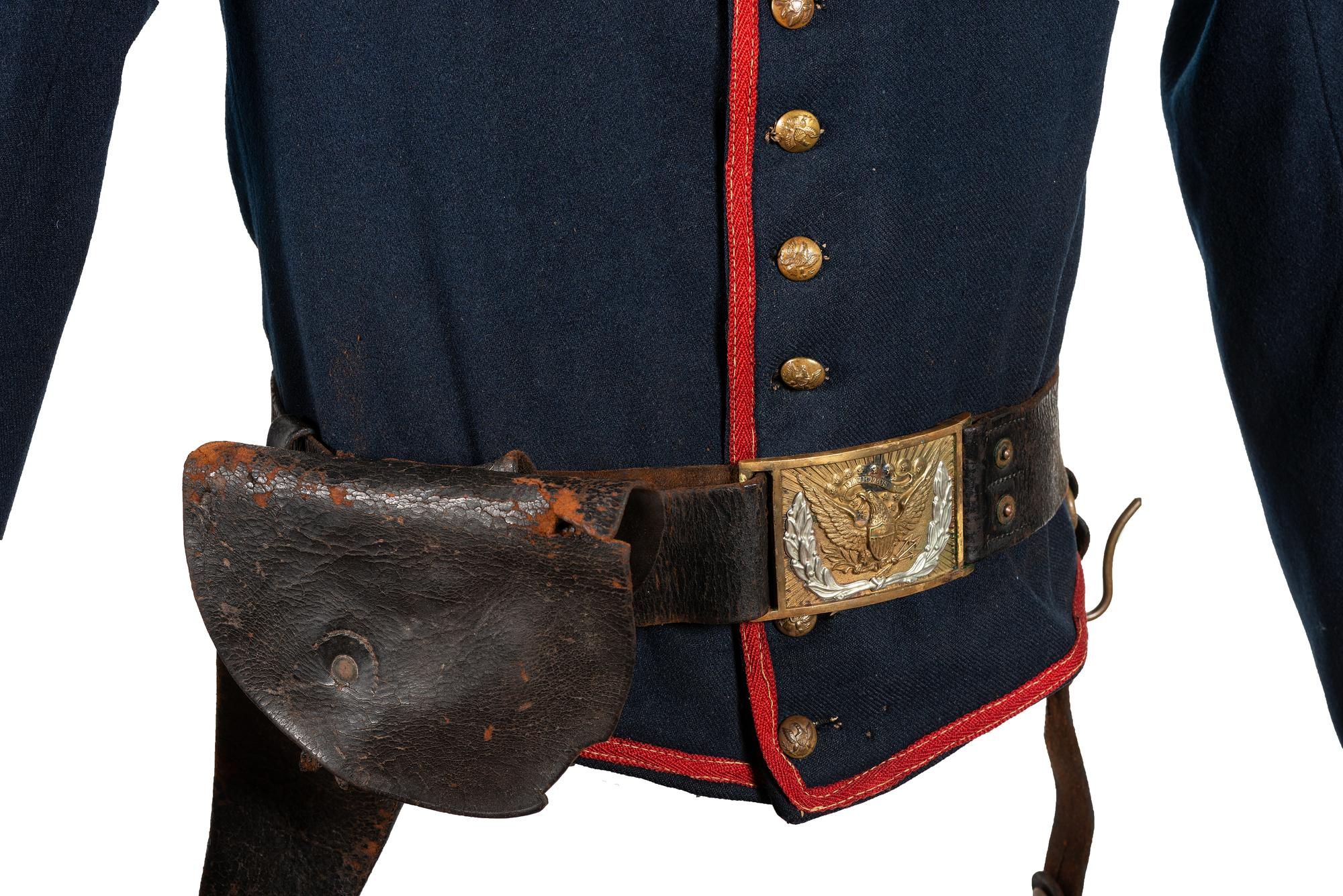 [CIVIL WAR]. Union Artillery shell jacket with saber belt and holster.