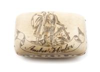 A Carved Horn Snuff Box, Width 2 1/2 inches.