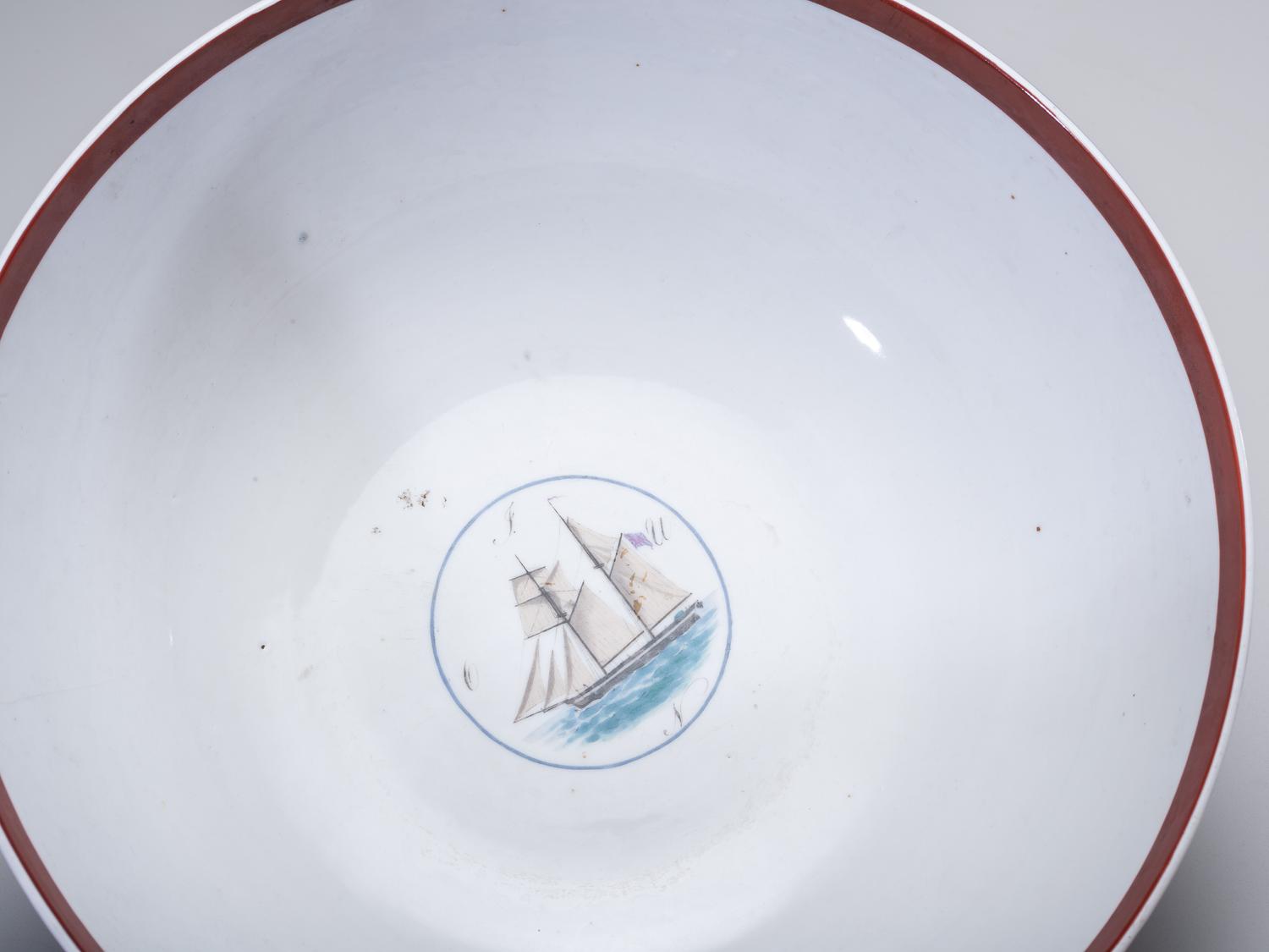 A Parcel Gilt and Painted Porcelain Ship Captain's Bowl