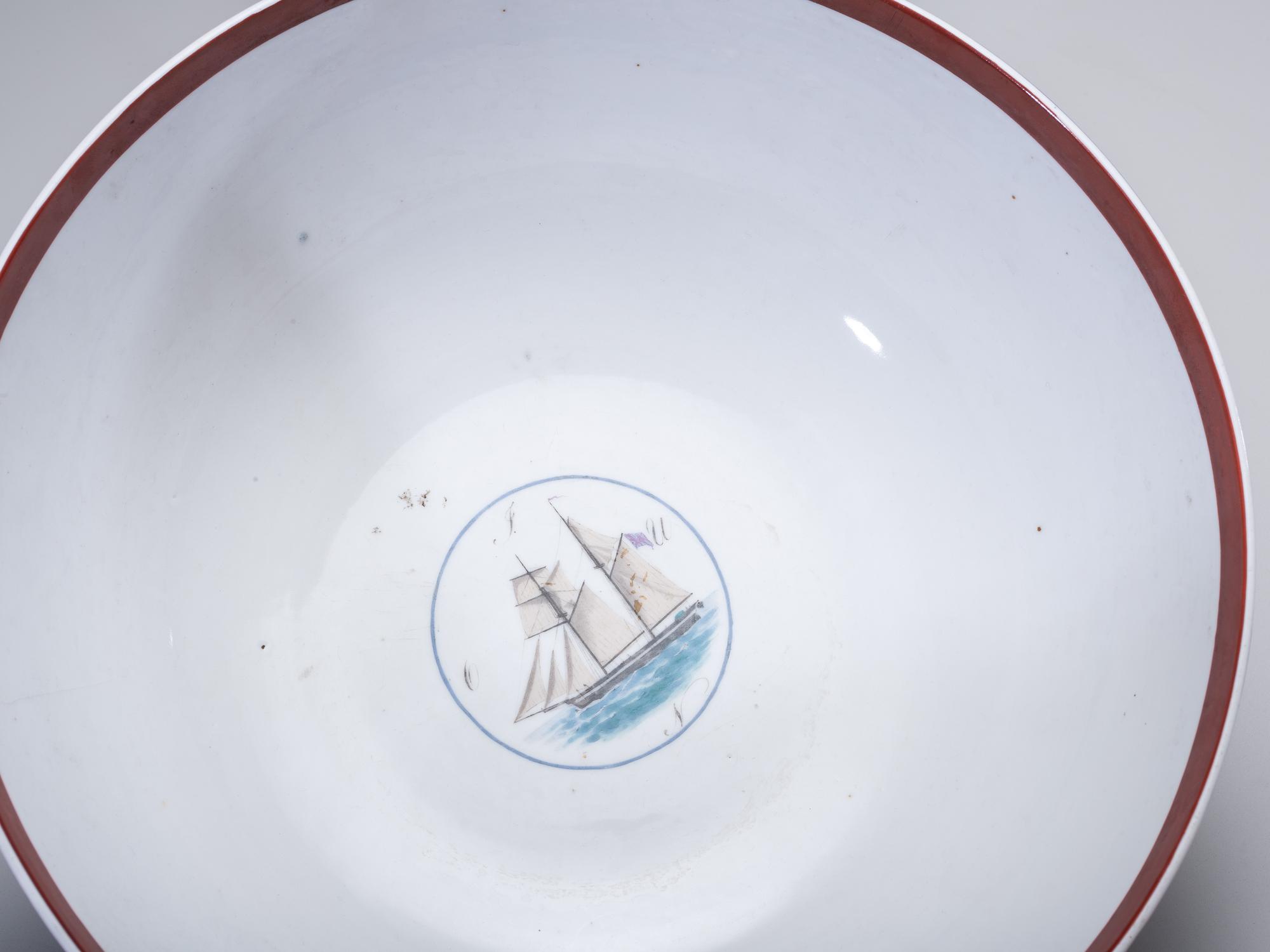 A Parcel Gilt and Painted Porcelain Ship Captain's Bowl