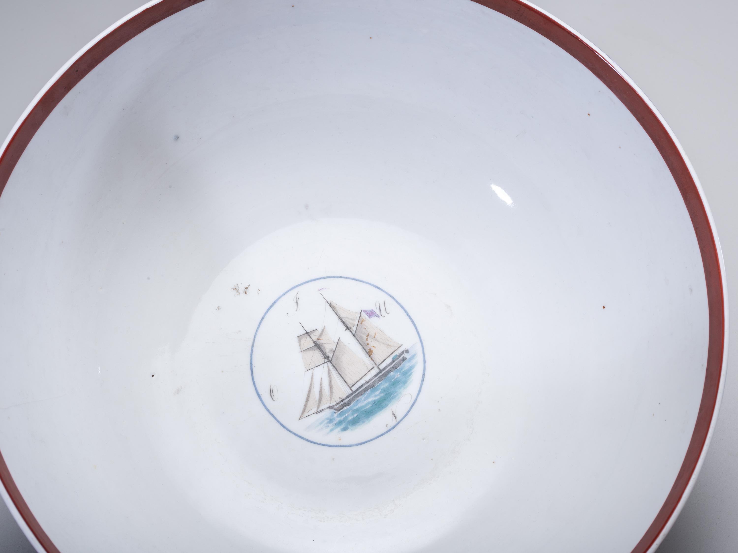A Parcel Gilt and Painted Porcelain Ship Captain's Bowl