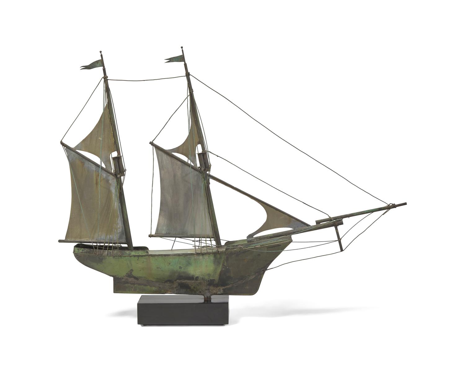 A Molded And Cut Copper Schooner Weathervane