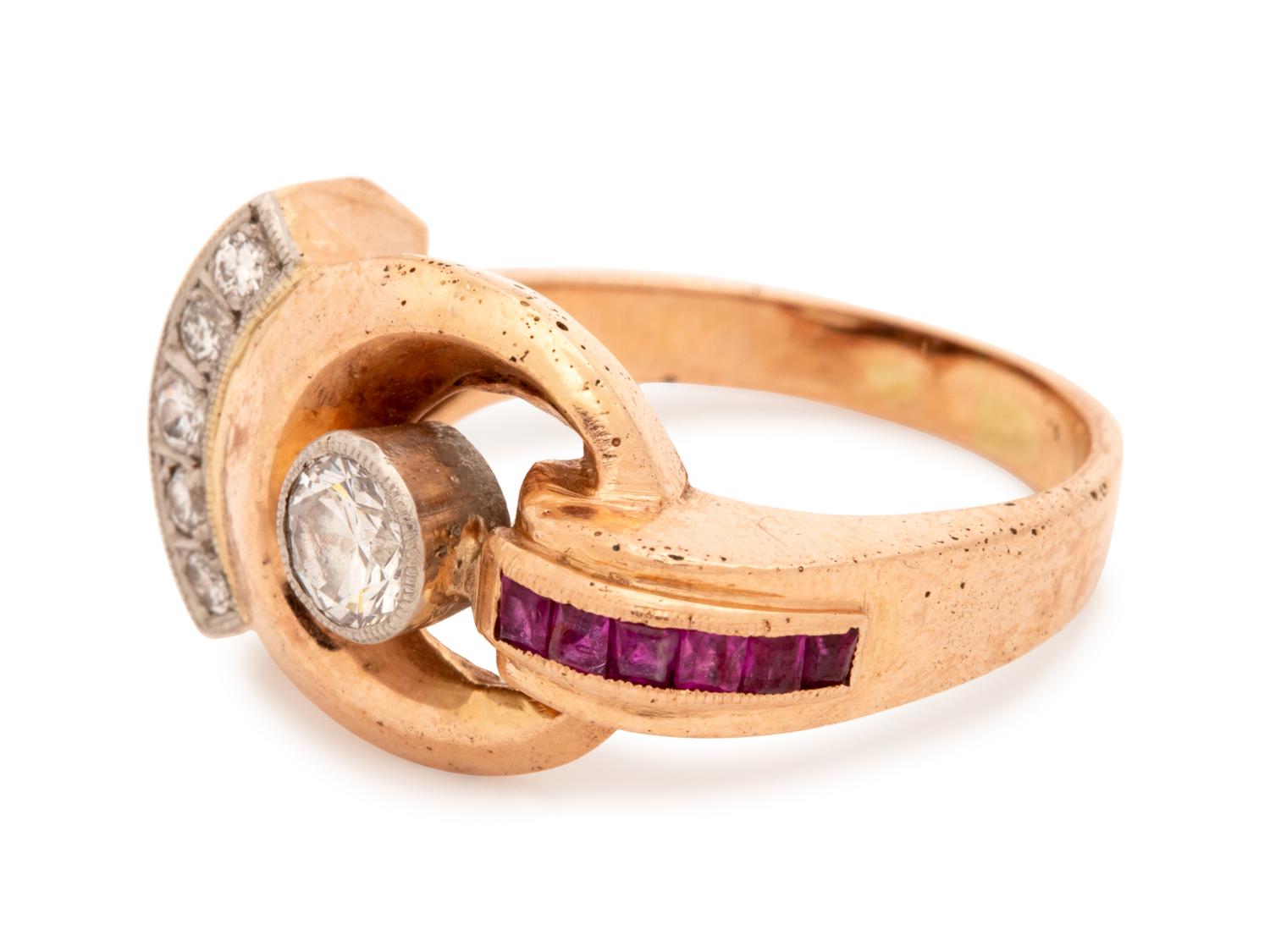 A Bicolor Gold, Diamond and Ruby Ring,