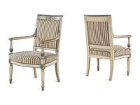A Pair of Directoire White and Blue Painted Fauteuils