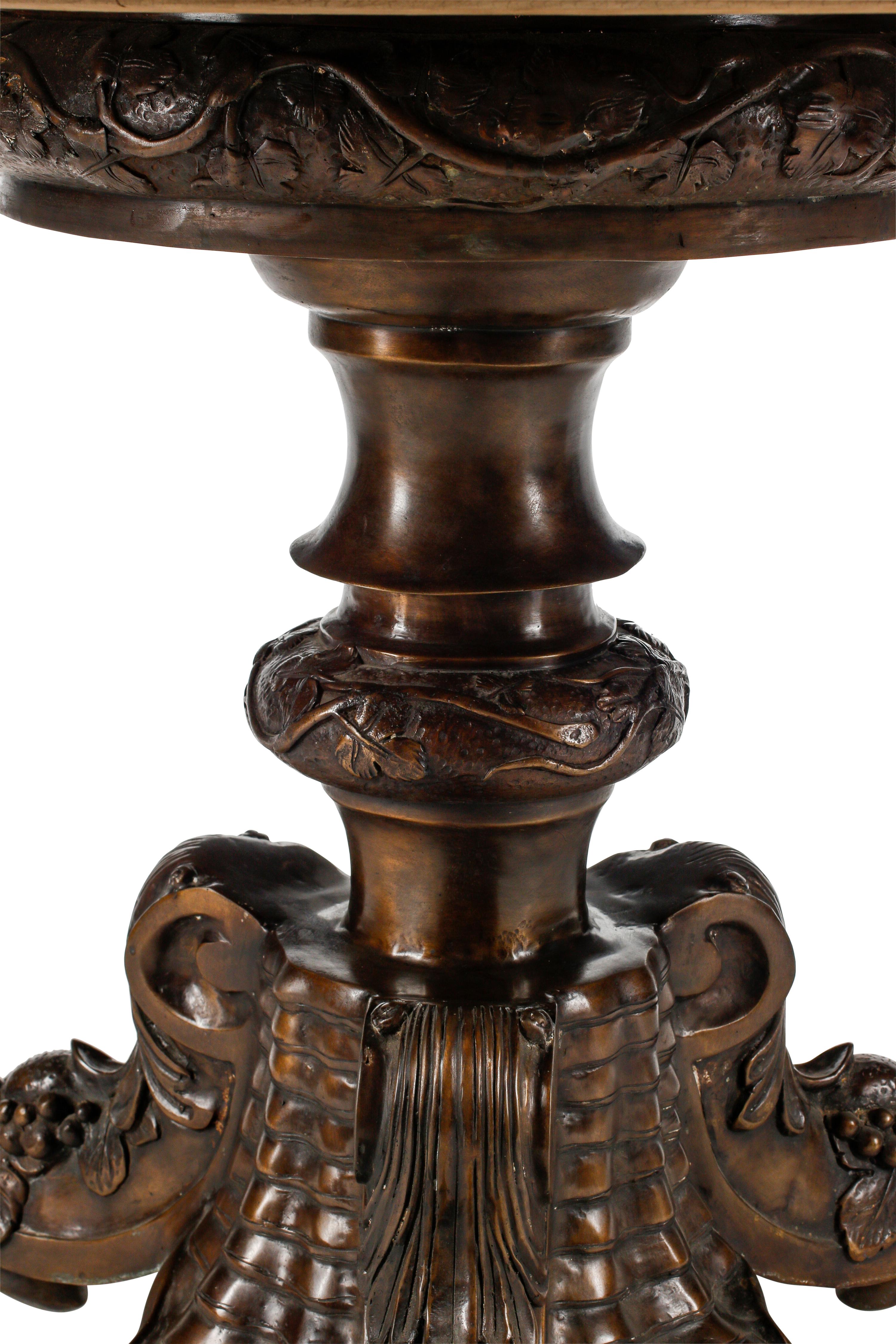 A Large Italian Pietra Dura Table Top on a Bronze Base