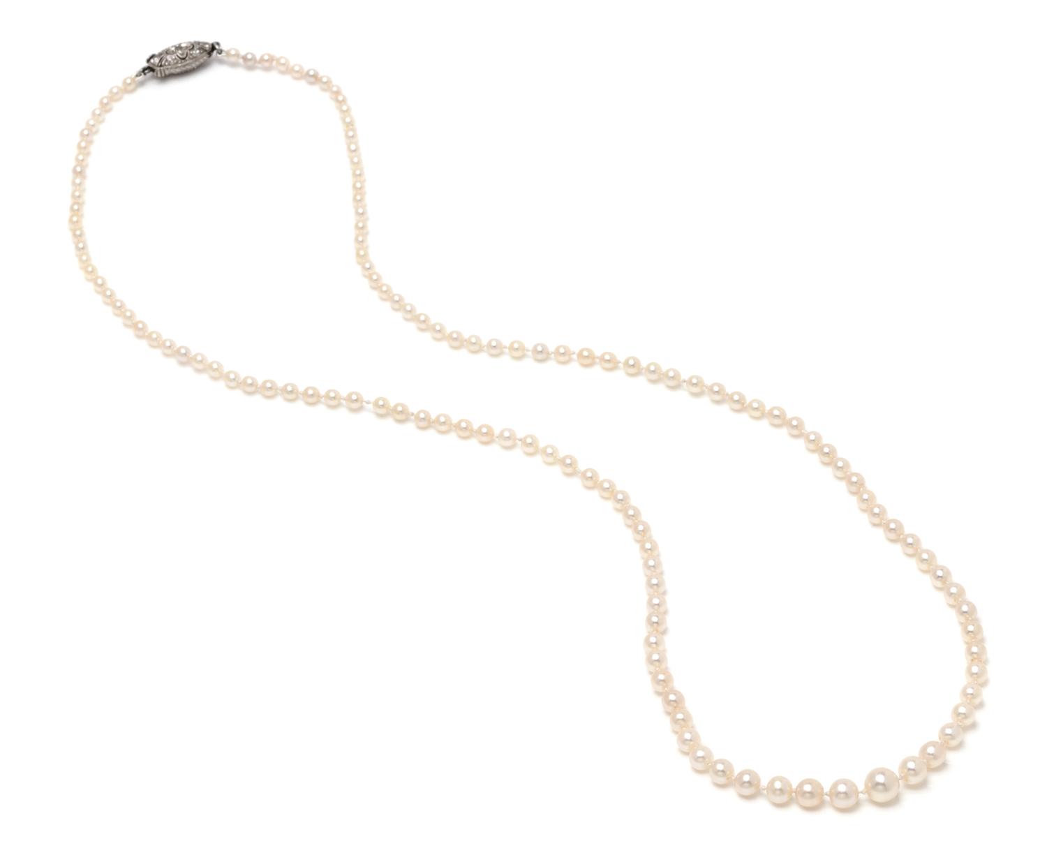A Graduated Single Strand Natural Pearl Necklace,