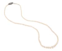 A Graduated Single Strand Natural Pearl Necklace,