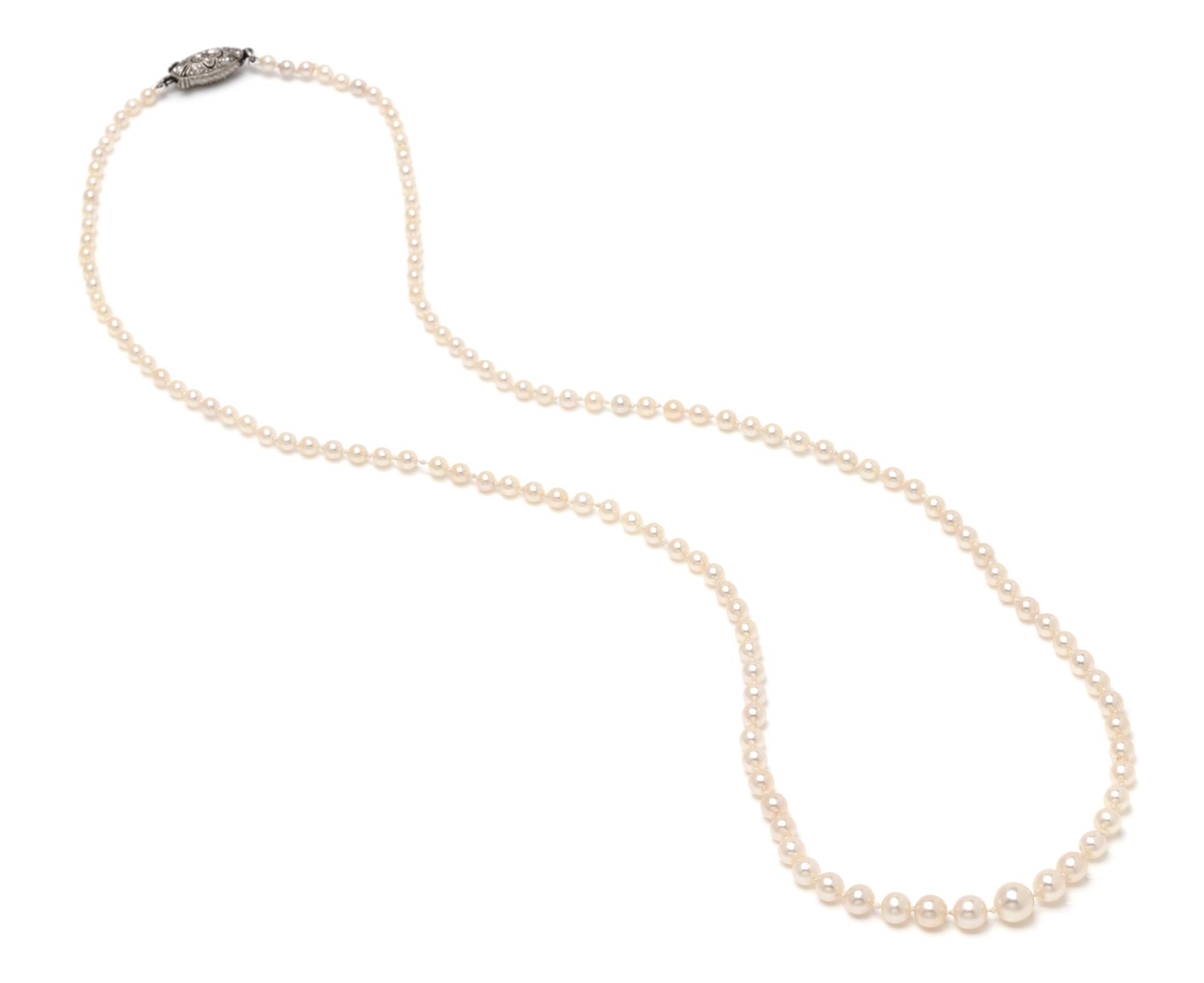 A Graduated Single Strand Natural Pearl Necklace,