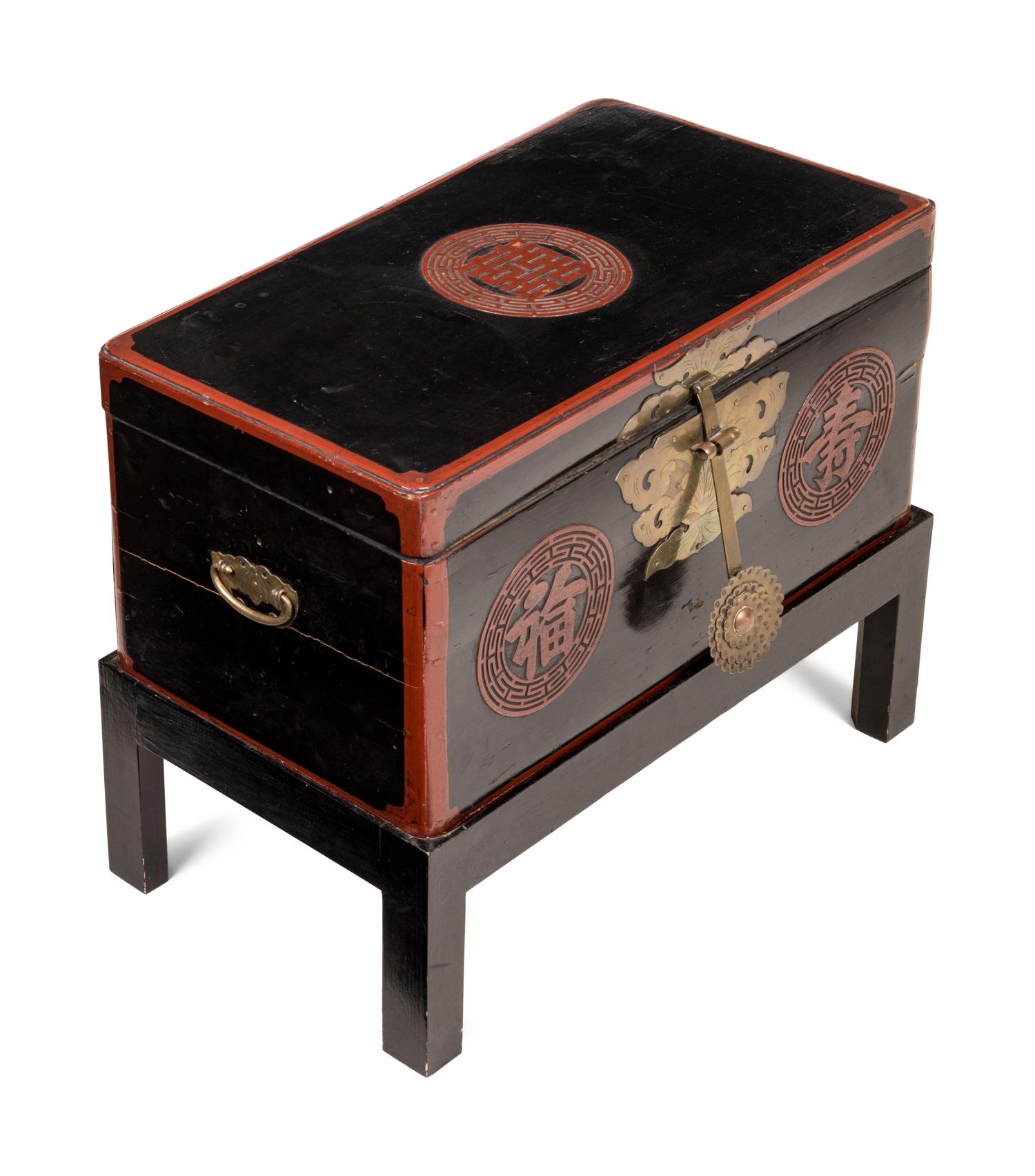 A Chinese Black Lacquer Box on Stand