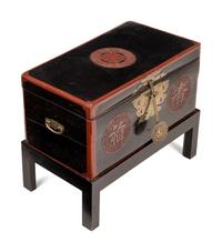 A Chinese Black Lacquer Box on Stand