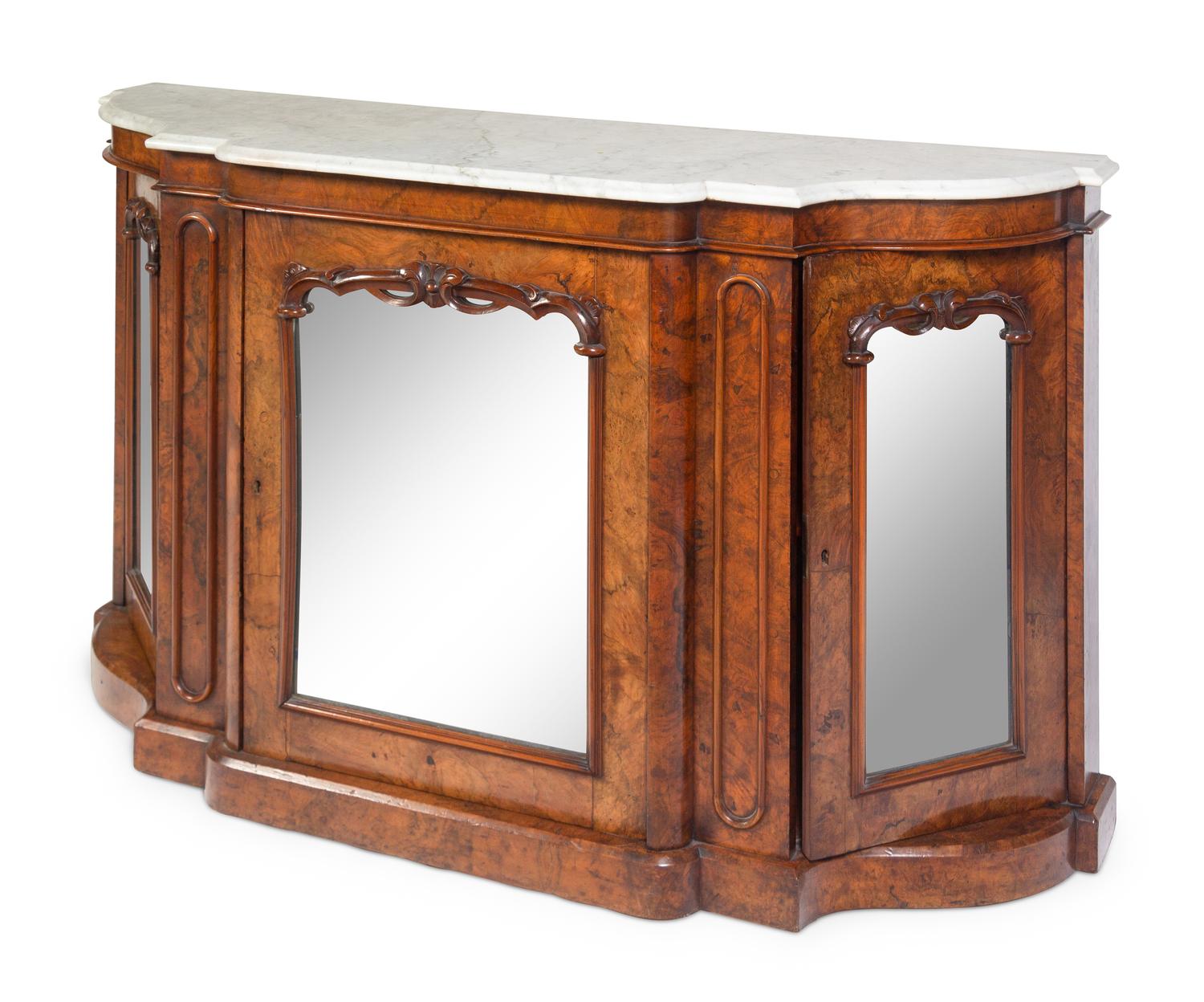 A Victorian Burl Walnut Marble-Top Cabinet