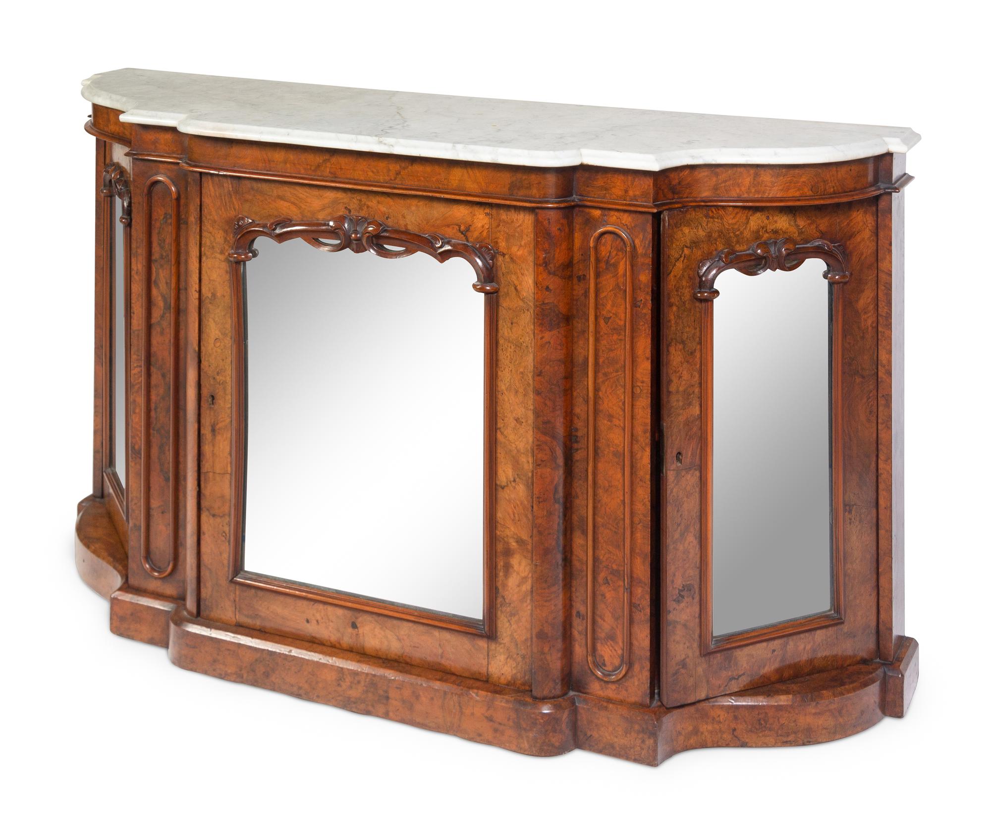 A Victorian Burl Walnut Marble-Top Cabinet