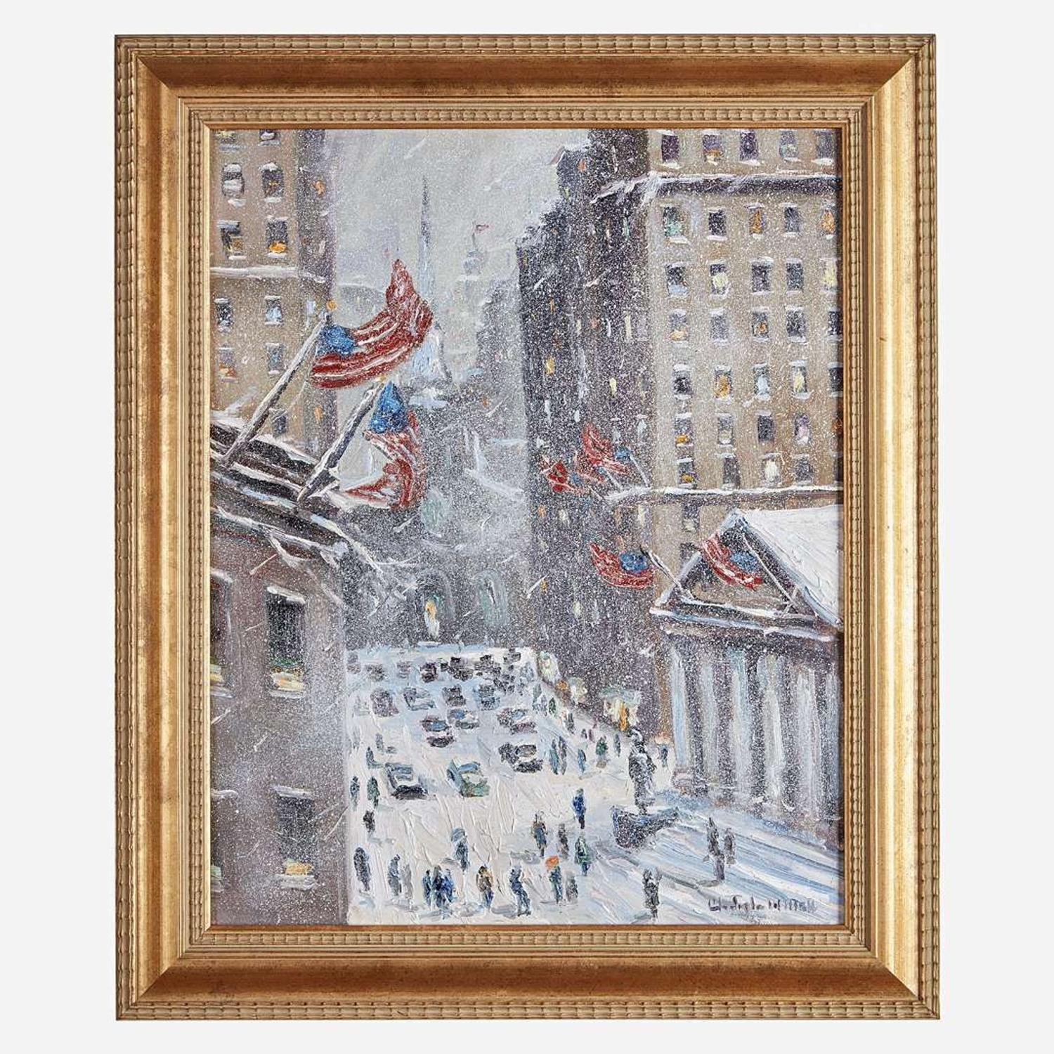 Christopher Willett (American, B. 1959) Wall Street Facing Trinity Church, N.Y. City