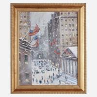 Christopher Willett (American, B. 1959) Wall Street Facing Trinity Church, N.Y. City