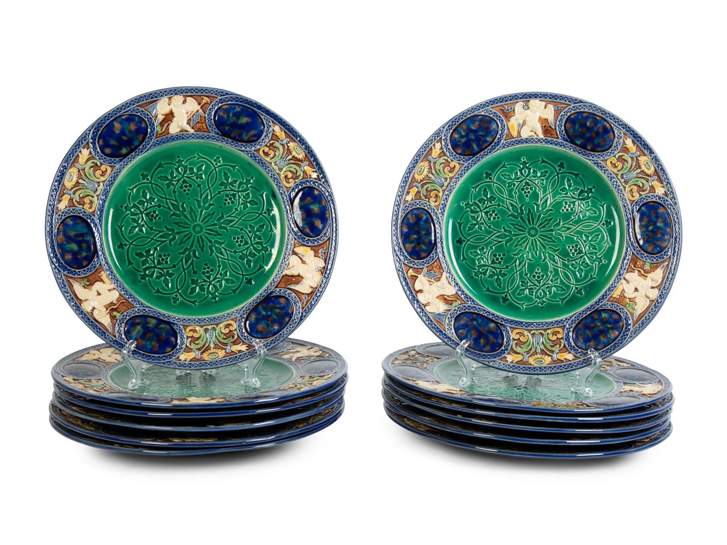 A Set of Twelve Minton Majolica Palissy Ware Plates — MID TO LATE 19TH CENTURY