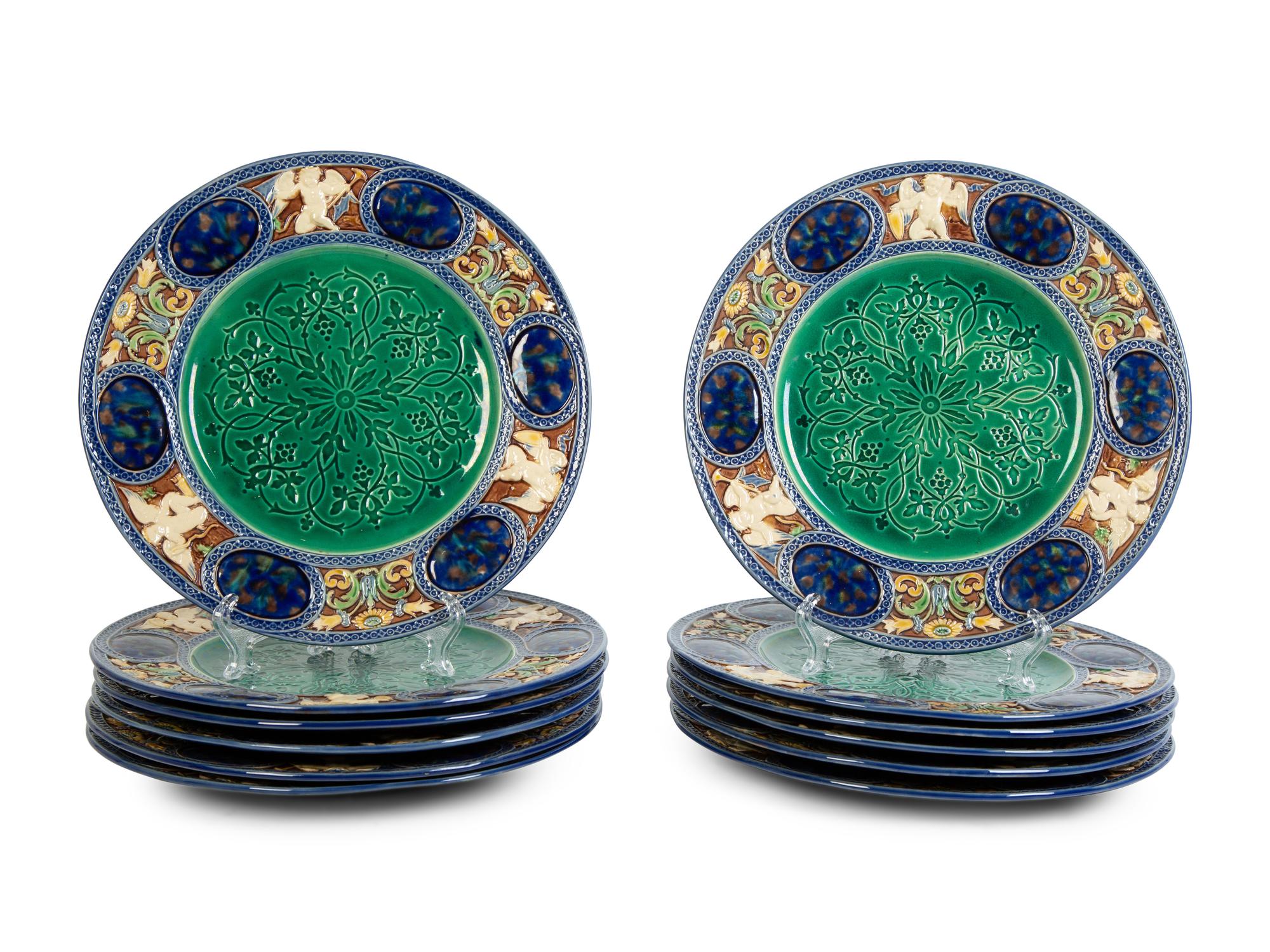 A Set of Twelve Minton Majolica Palissy Ware Plates — MID TO LATE 19TH CENTURY