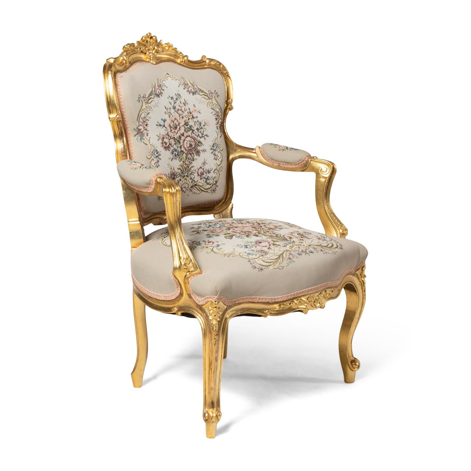 A Louis XV Style Giltwood Nine-Piece Seating Suite