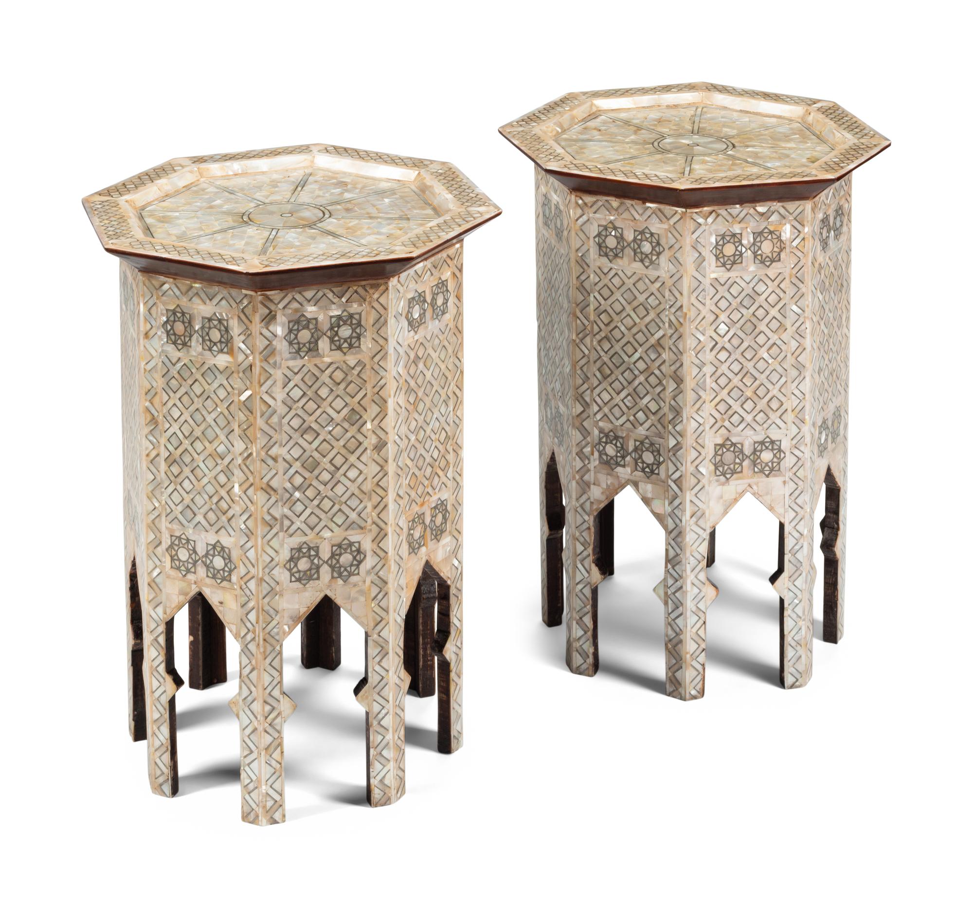 A Pair of Levantine Mother-of-Pearl Inlaid Octagonal Tables