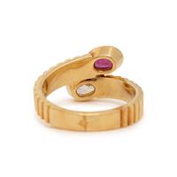 YELLOW GOLD, DIAMOND AND RUBY BYPASS RING