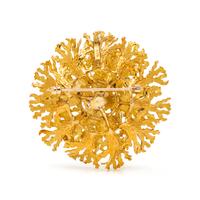 TIFFANY & CO., YELLOW GOLD AND MULTIGEM BROOCH AND EARCLIPS