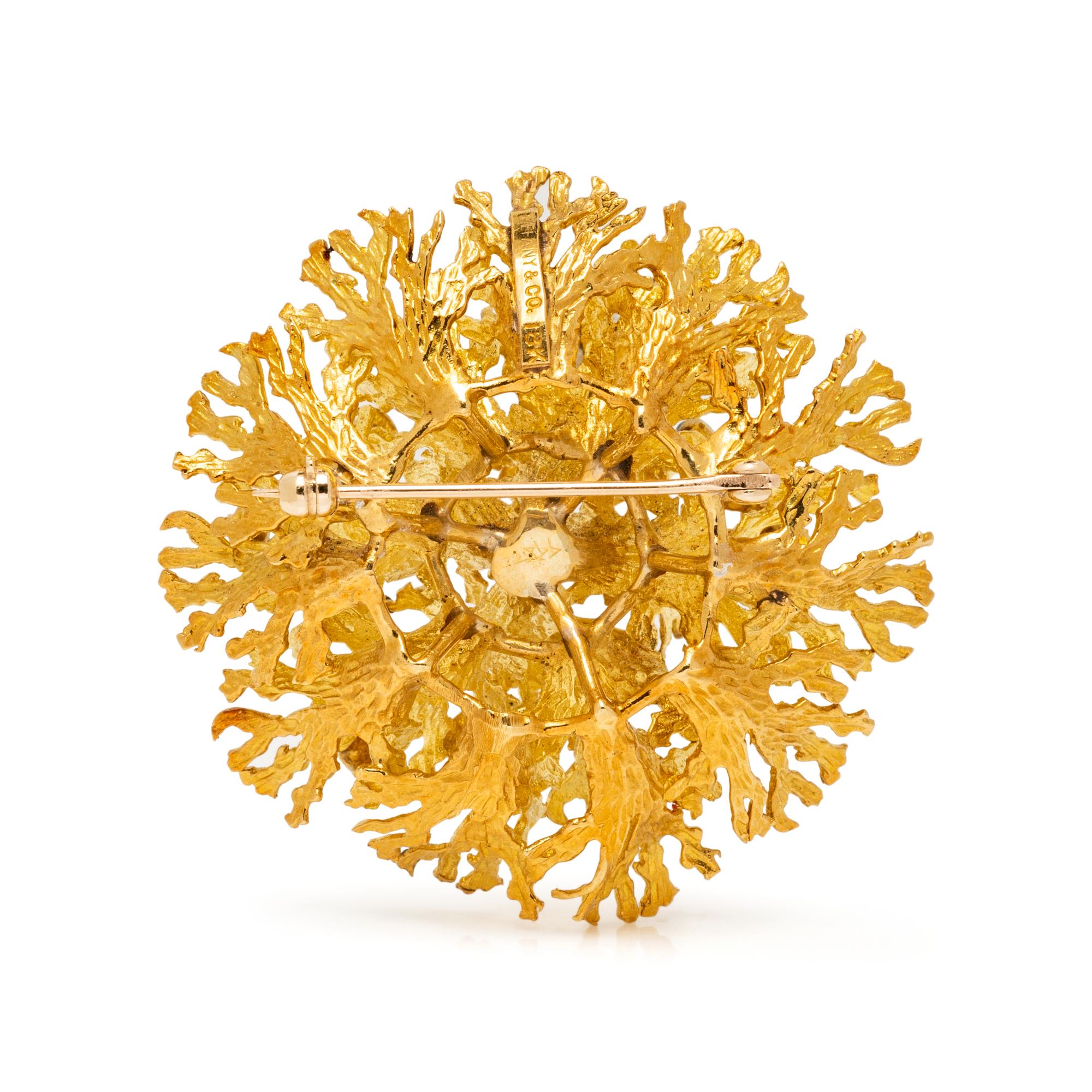TIFFANY & CO., YELLOW GOLD AND MULTIGEM BROOCH AND EARCLIPS