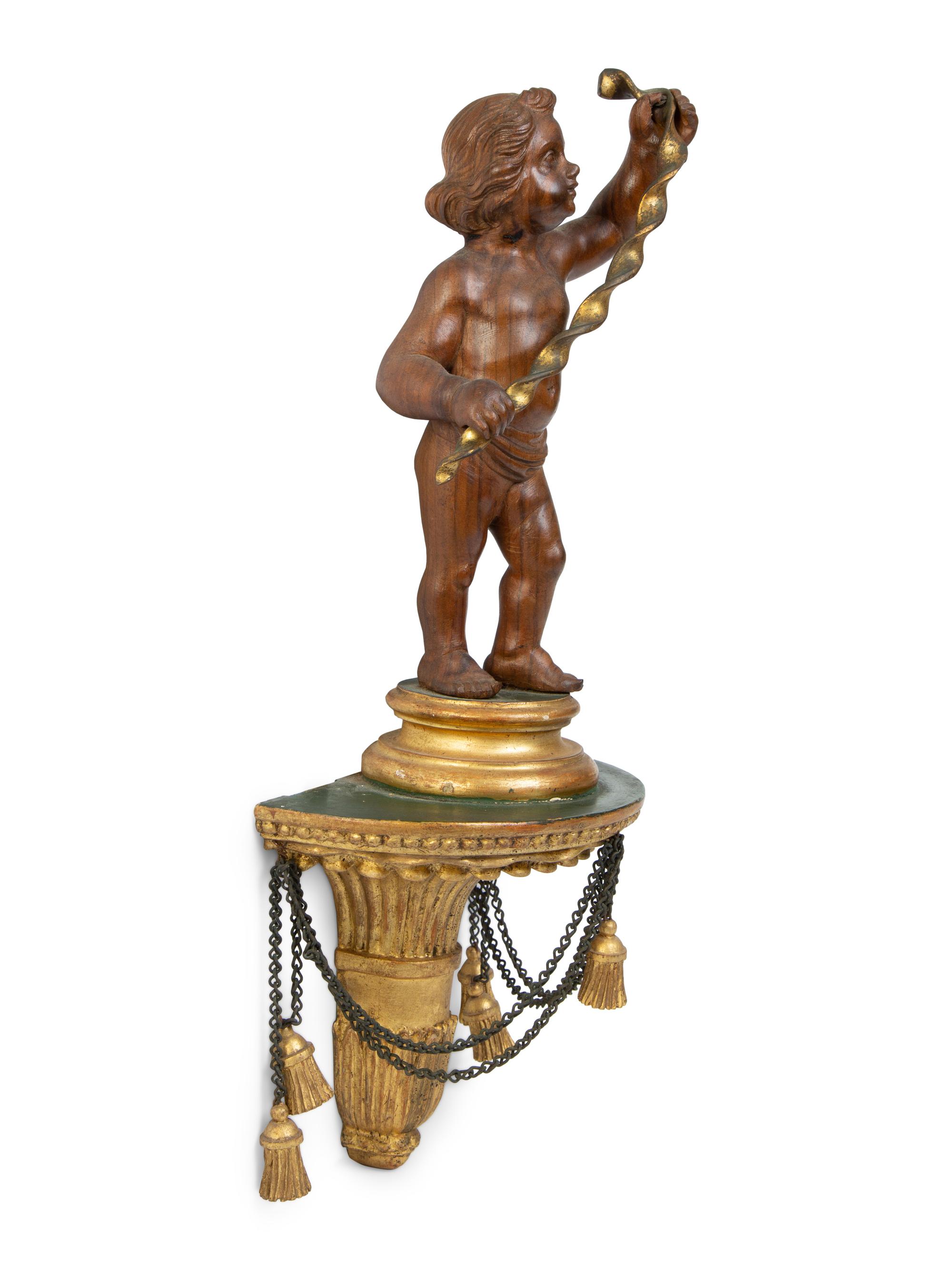 A French Carved Wood Putti Wall Mount — 20TH CENTURY
