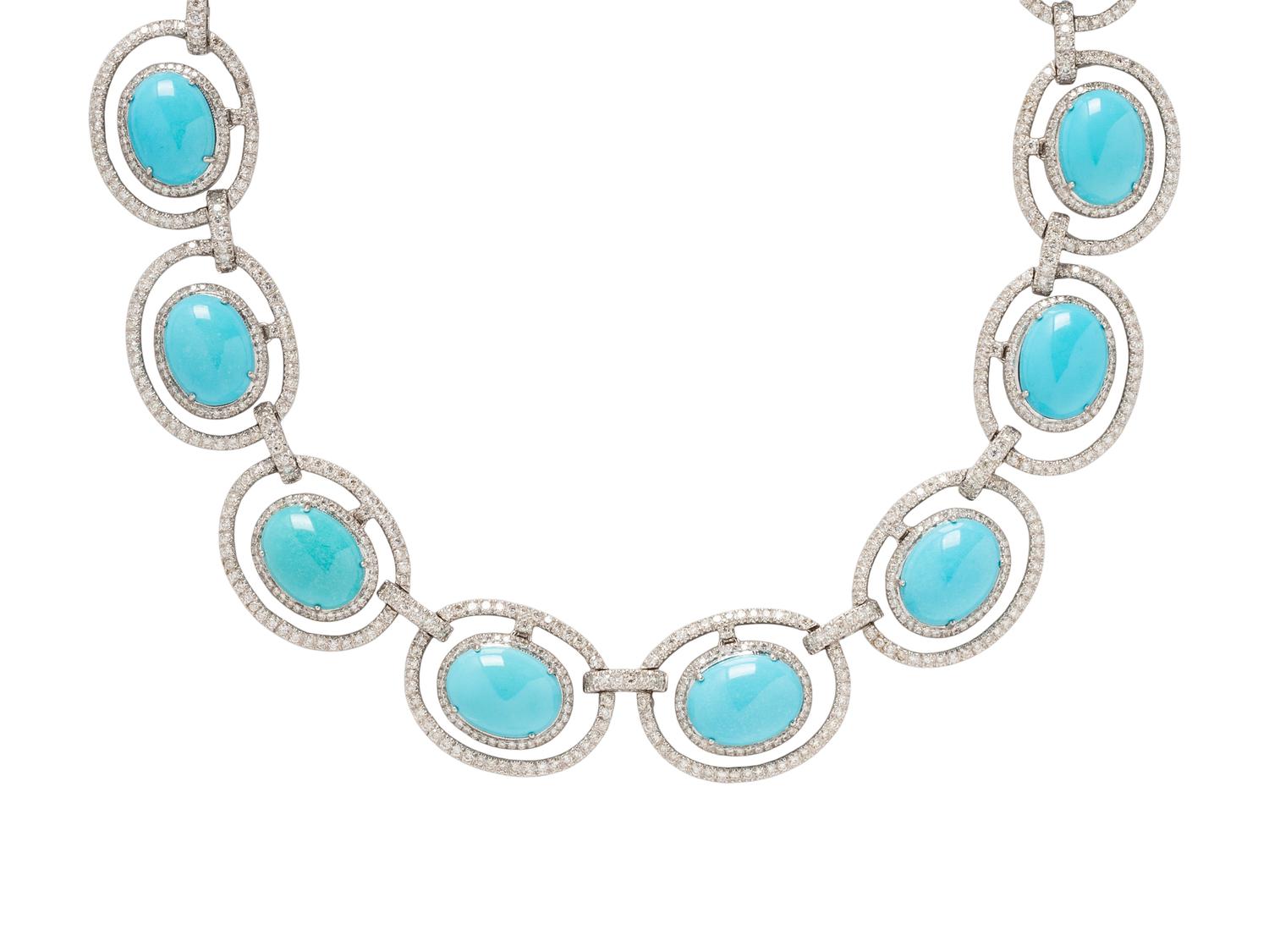 DIAMOND AND SYNTHETIC TURQUOISE NECKLACE