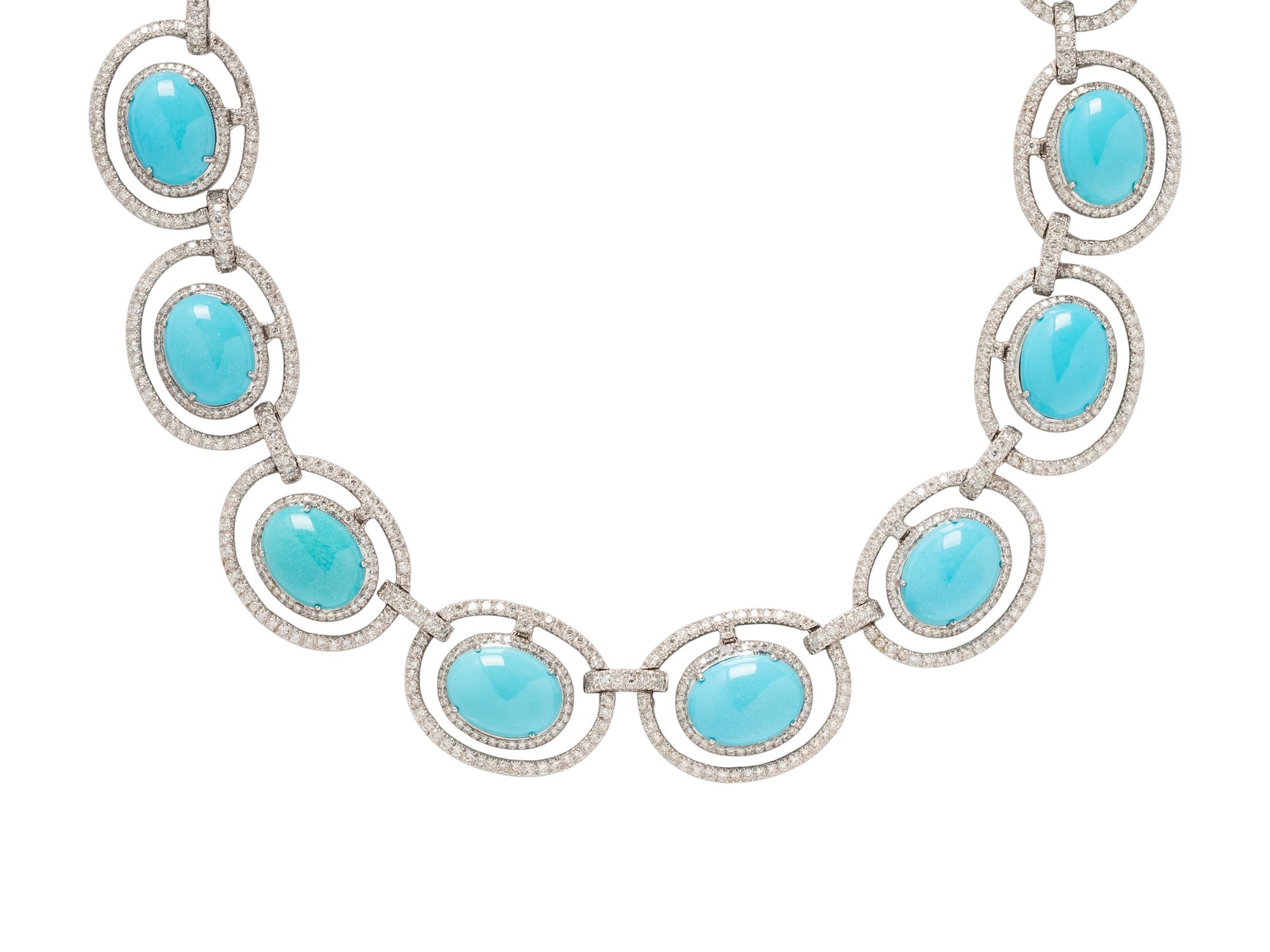DIAMOND AND SYNTHETIC TURQUOISE NECKLACE