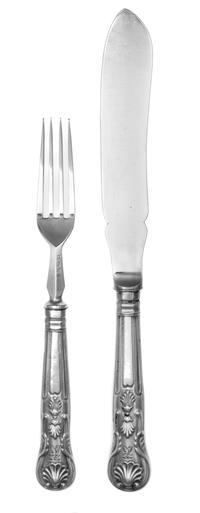 A Victorian Silver-Plate Dessert Service, Elkington & Co., 1883, comprising twelve dessert knives and twelve dessert forks, the handles