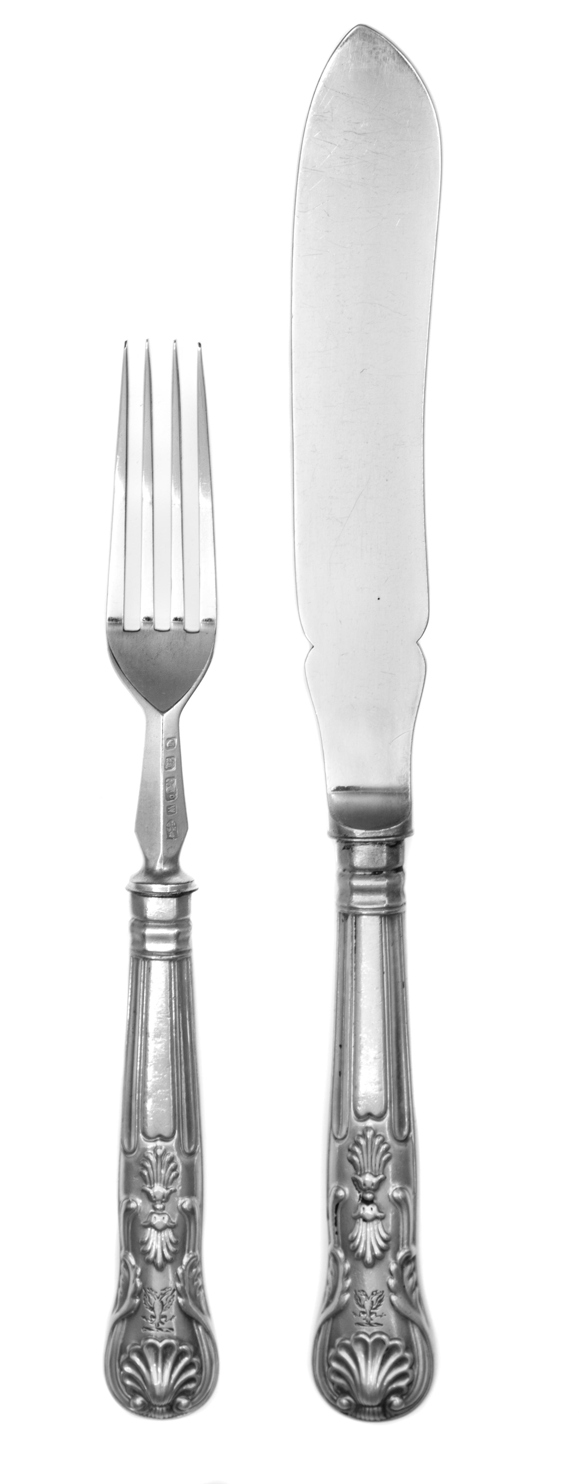 A Victorian Silver-Plate Dessert Service, Elkington & Co., 1883, comprising twelve dessert knives and twelve dessert forks, the handles