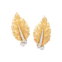 YELLOW GOLD AND DIAMOND LEAF EARRINGS
