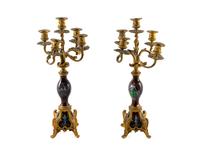 A Pair of Louis XVI Style Bronze Mounted Enamel Four-Light Candelabra — 19TH CENTURY