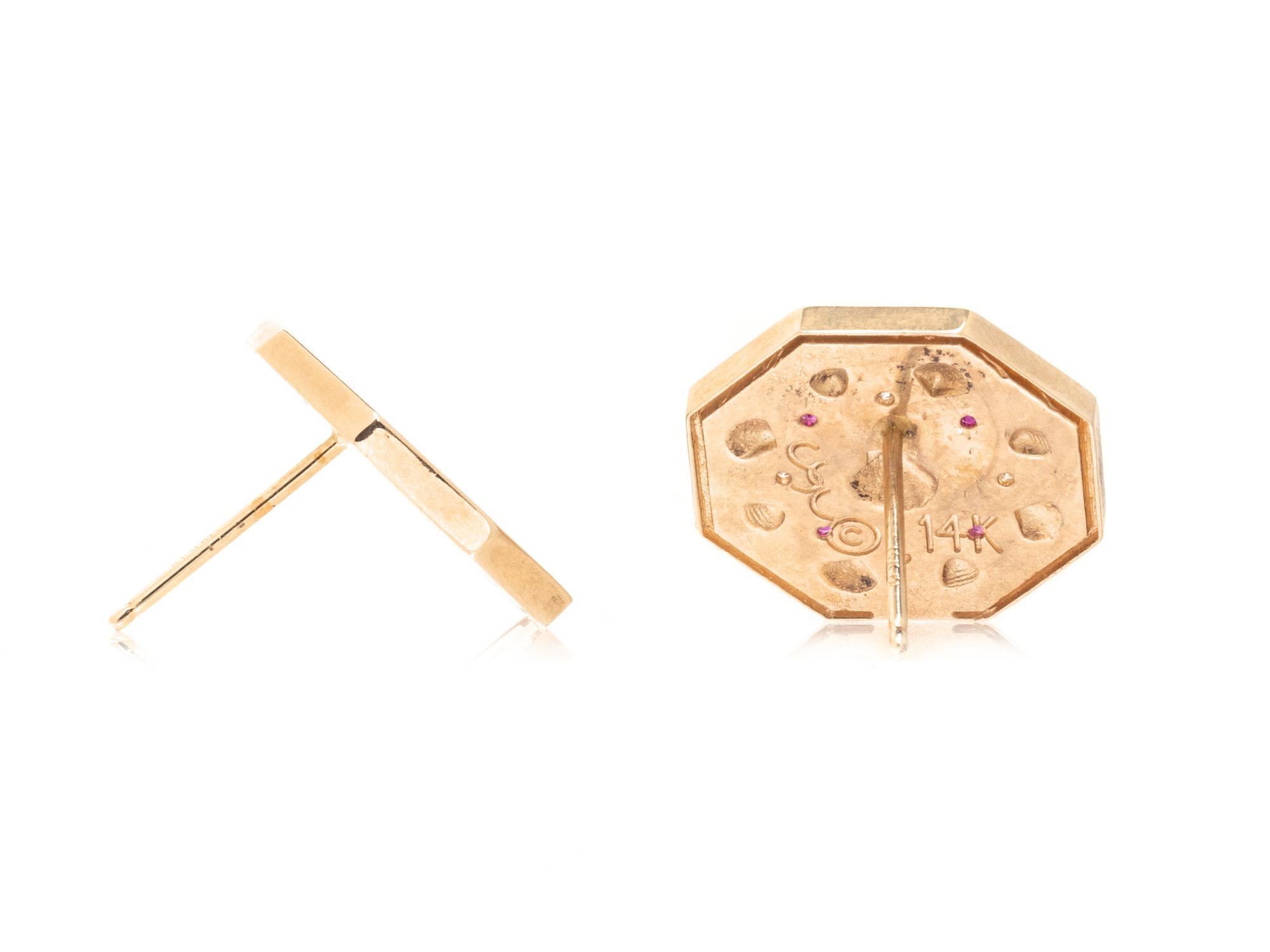 A.G.A. CORREA & SON, YELLOW GOLD, RUBY, AND DIAMOND SAILOR'S VALENTINE EARRINGS
