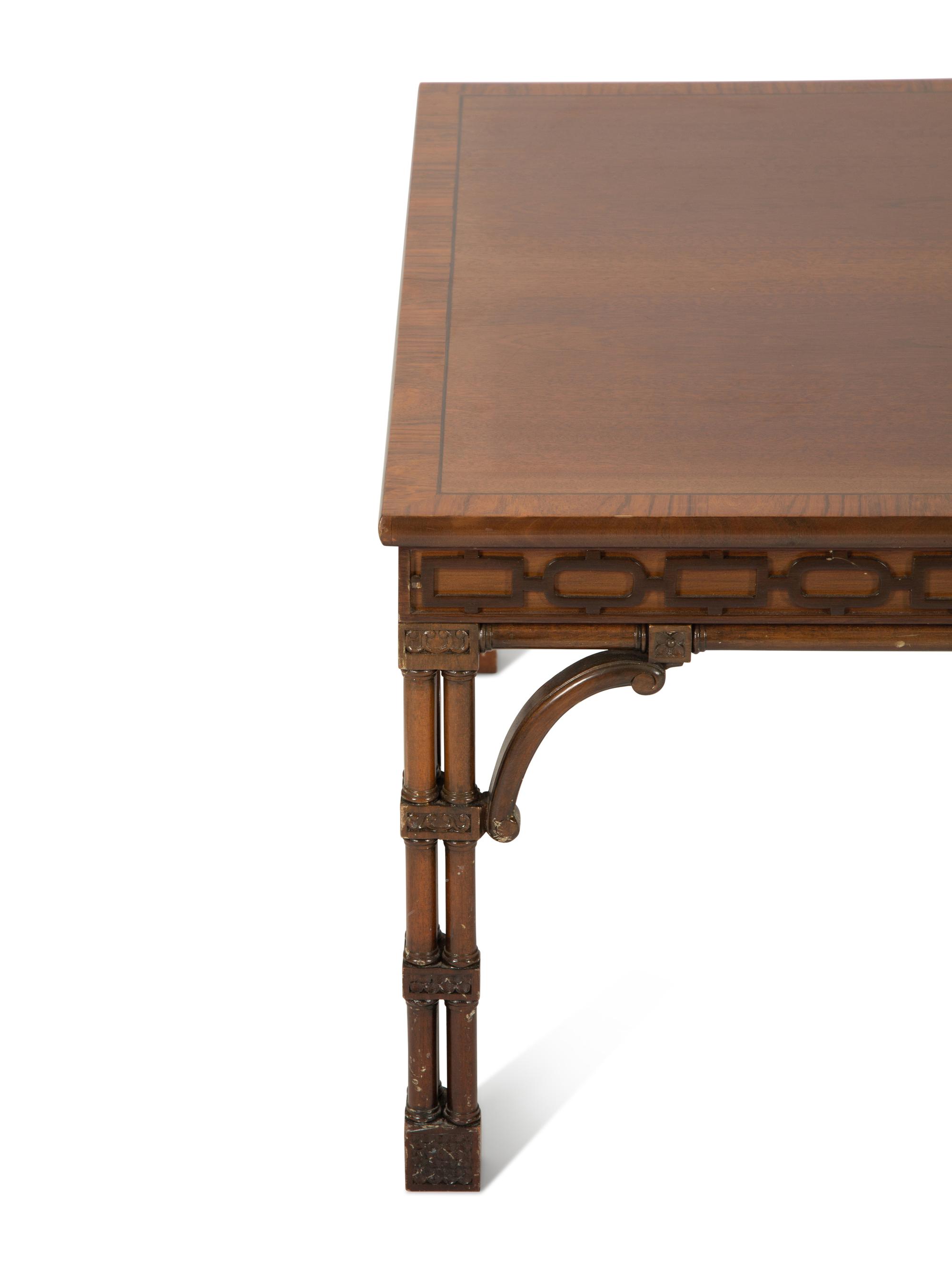 A Regency Style Bamboo Carved Ebony Inlaid Mahogany Coffee Table — 20th Century