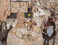 Dany Lartigue, (French, b. 1921), Interior with Shells and a Vase of Flowers on Table, 1963