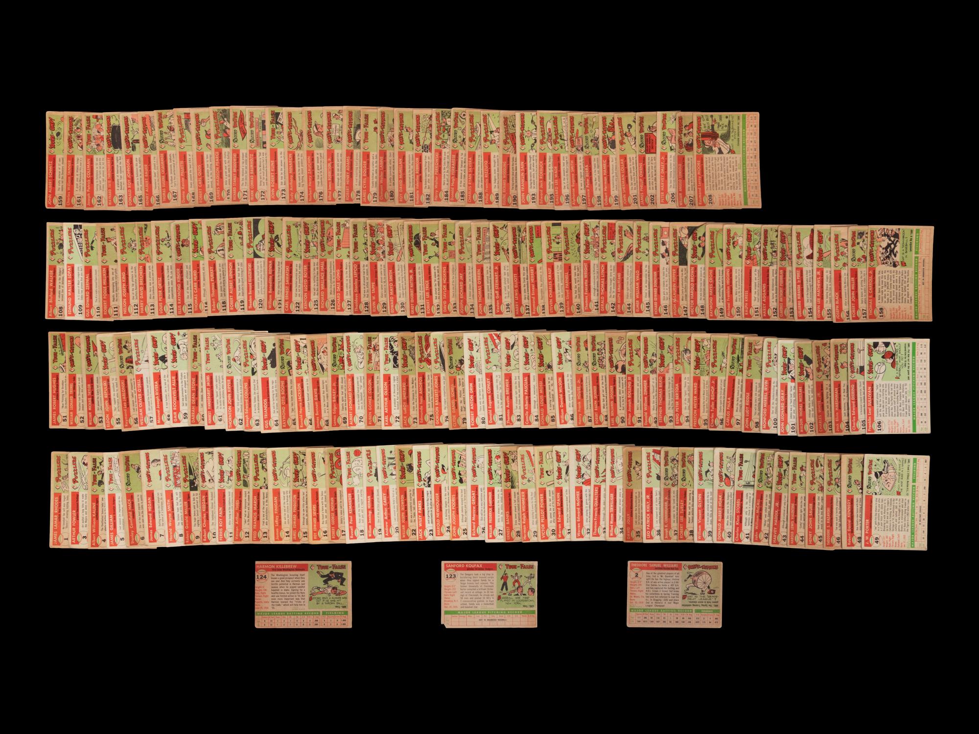 A Partial Set of 1955 Topps Baseball Cards Including Sandy Koufax, Harmon Killebrew Rookie and Multiple Hall of Famers (184/210),