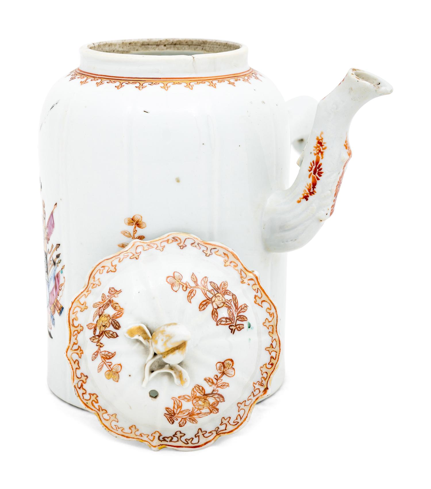 A Chinese Export Porcelain Armorial Spanish Market Coffee Pot and Cover