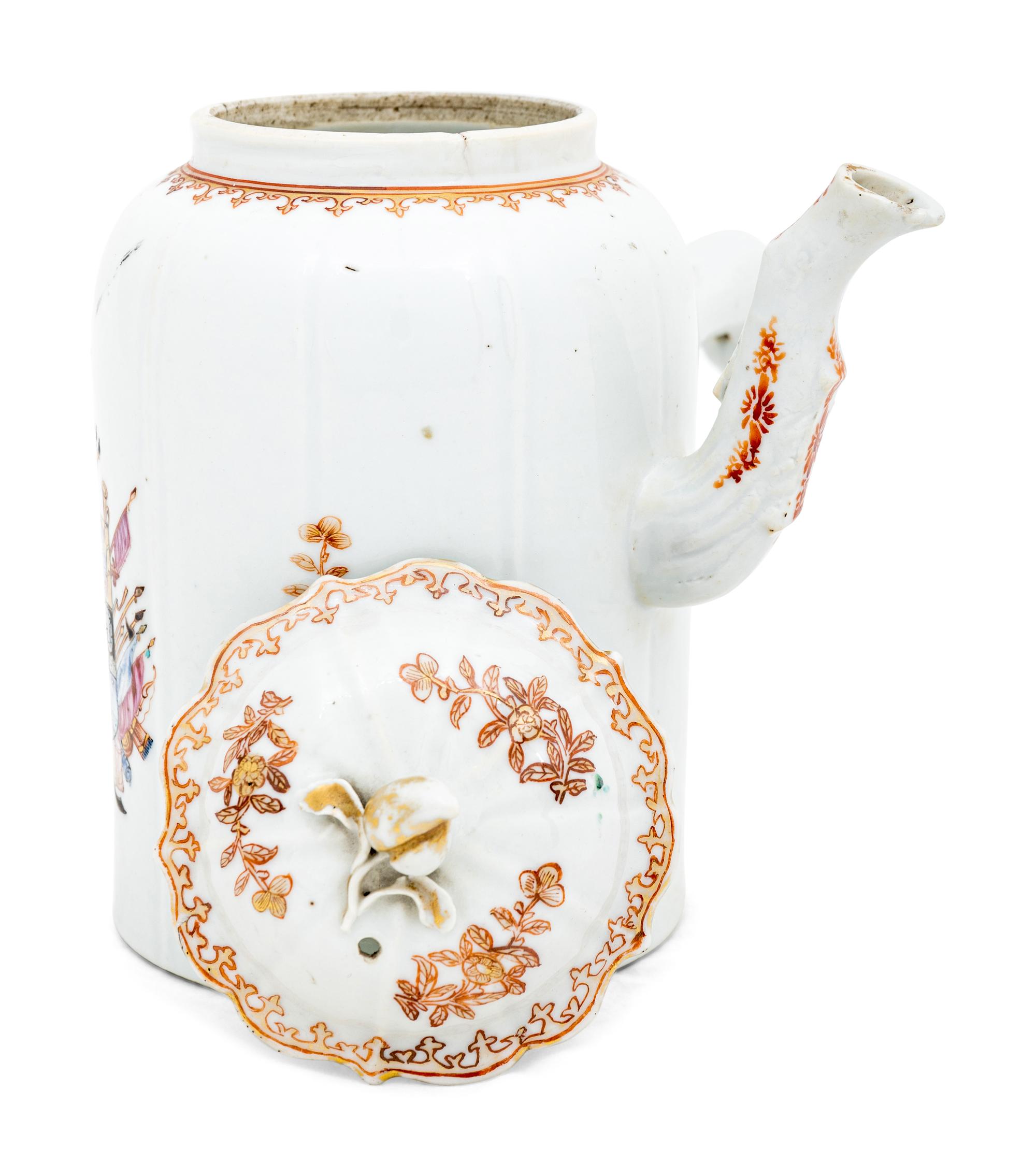A Chinese Export Porcelain Armorial Spanish Market Coffee Pot and Cover
