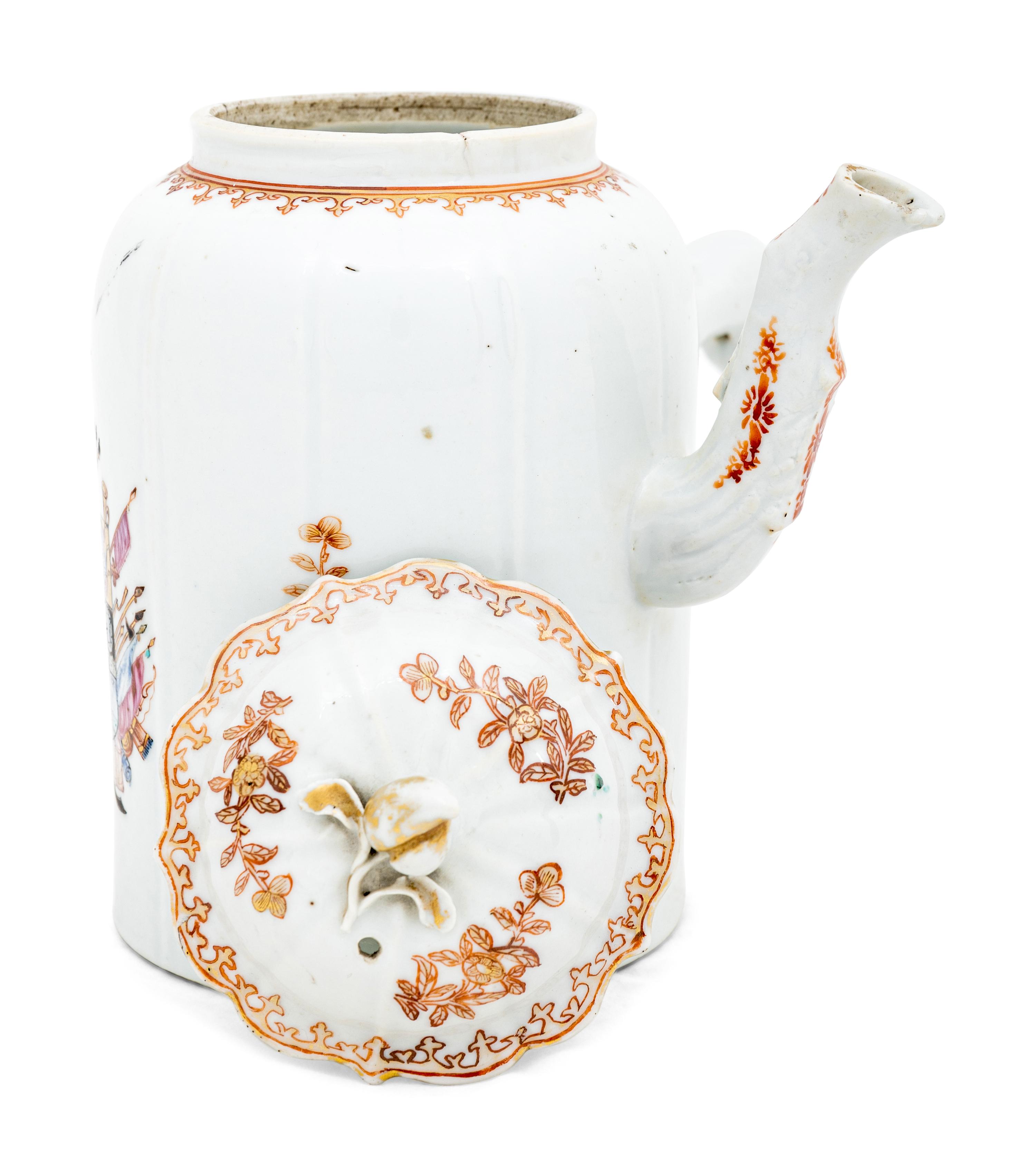 A Chinese Export Porcelain Armorial Spanish Market Coffee Pot and Cover