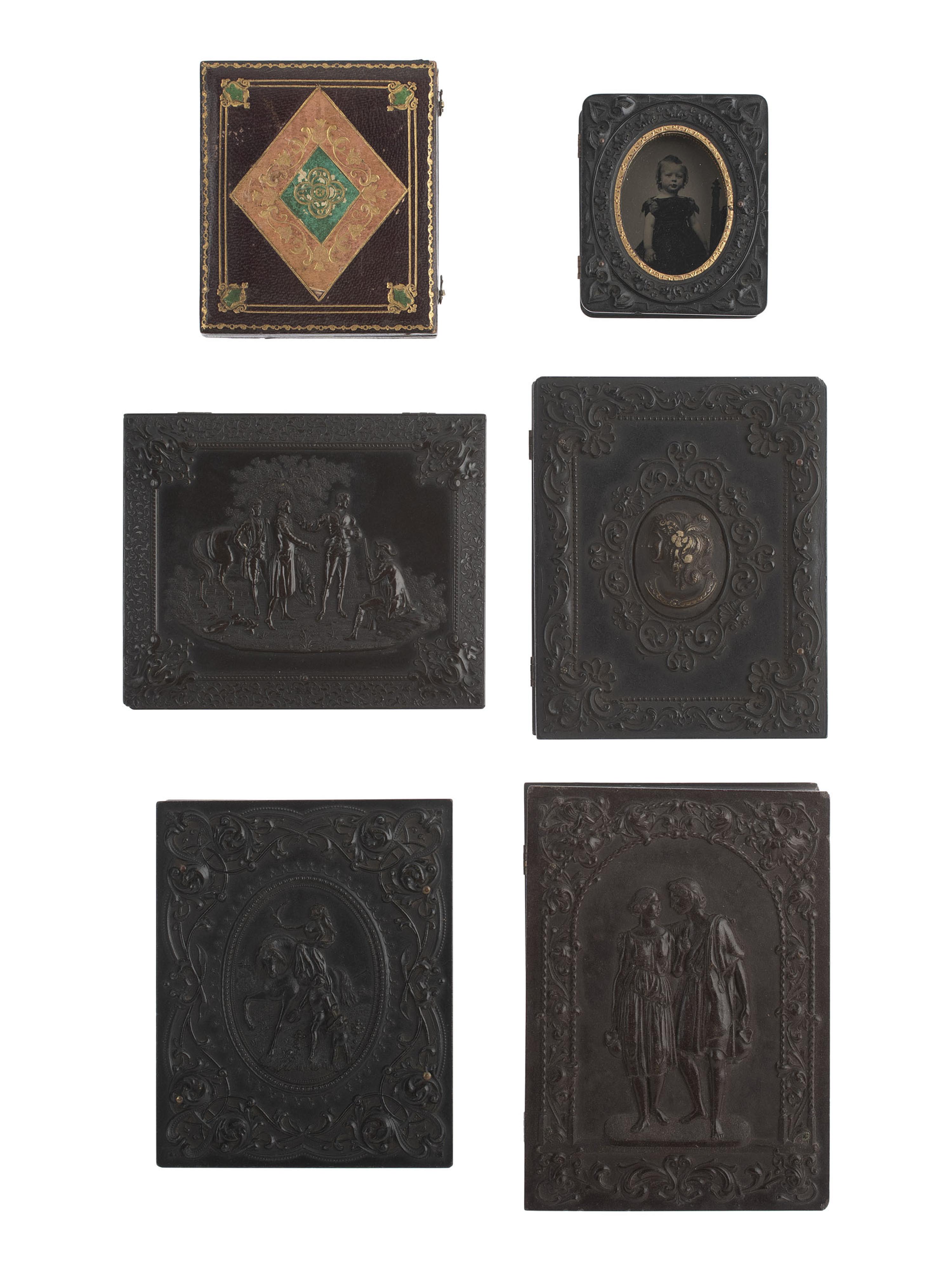 [EARLY PHOTOGRAPHY]. 6 Union cases, many containing portraits, incl. Capture of Major Andre .