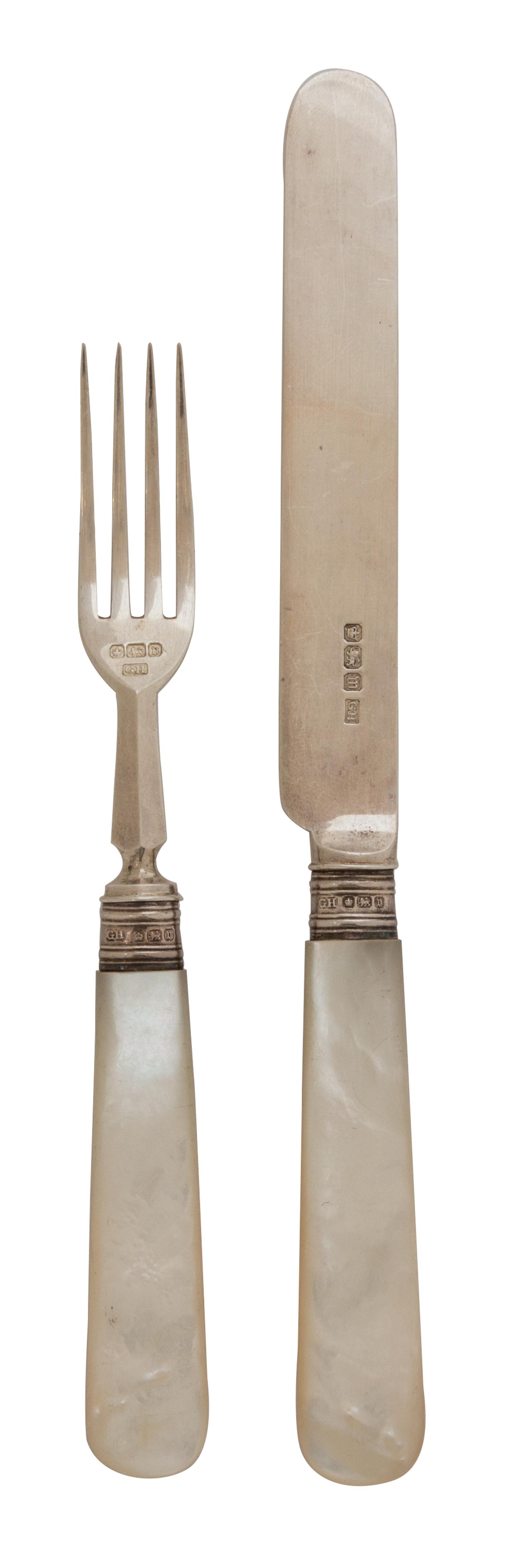 An Edwardian Silver and Mother-of-Pearl Fruit Flatware Set for Six, Possibly George Hape, Sheffield, 1903/4,