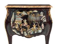 A Louis XVI Style Gilt Metal Mounted Lacquered Marble-Top Commode