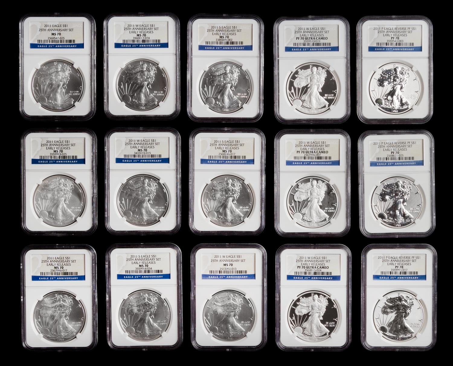 A Collection of United States 2011 Silver Eagle: Early Release $1 Proof and Mint Coins