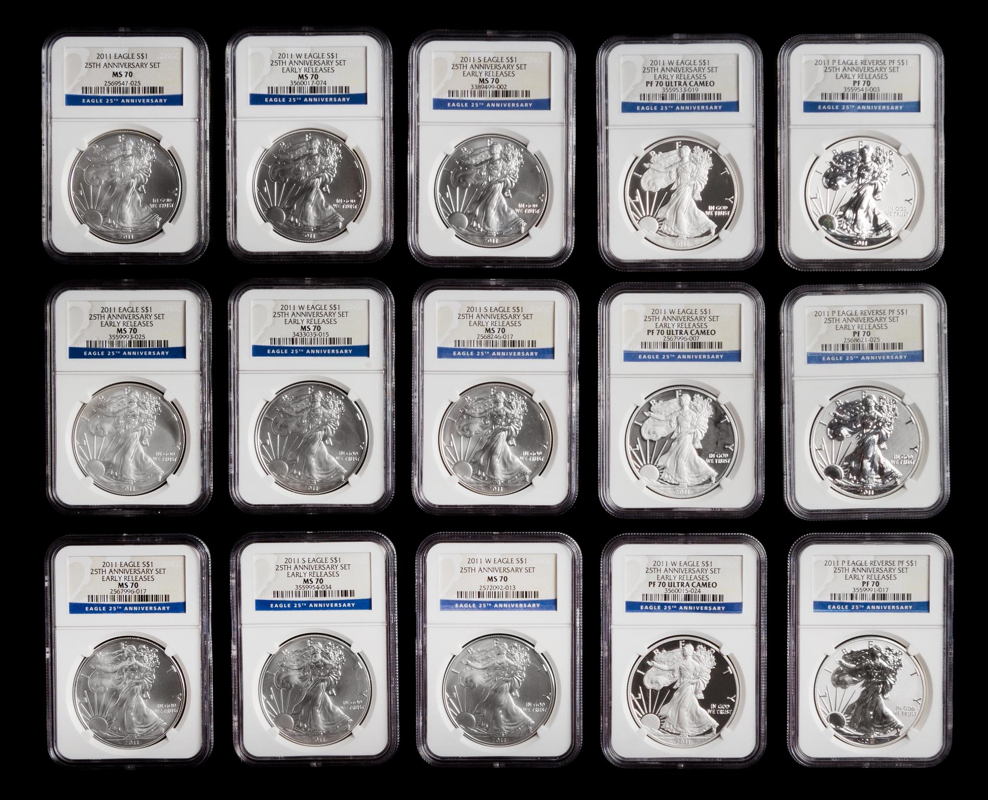 A Collection of United States 2011 Silver Eagle: Early Release $1 Proof and Mint Coins