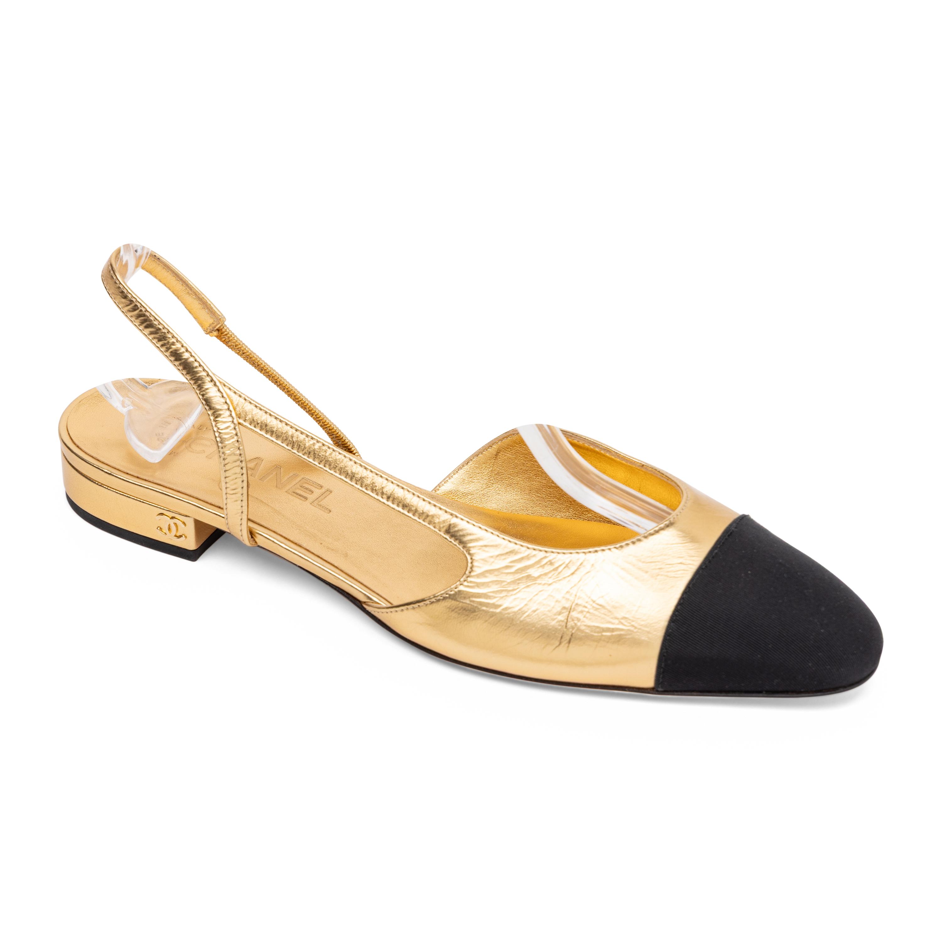 Chanel, Metallic Gold Leather Slingback Flats