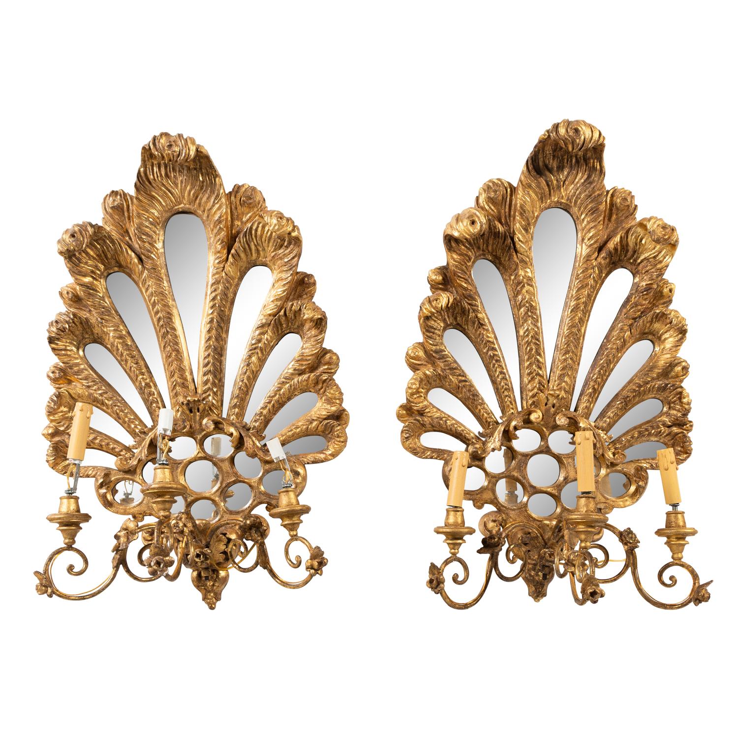 A Pair of Large Italian Giltwood Girandole Mirrors