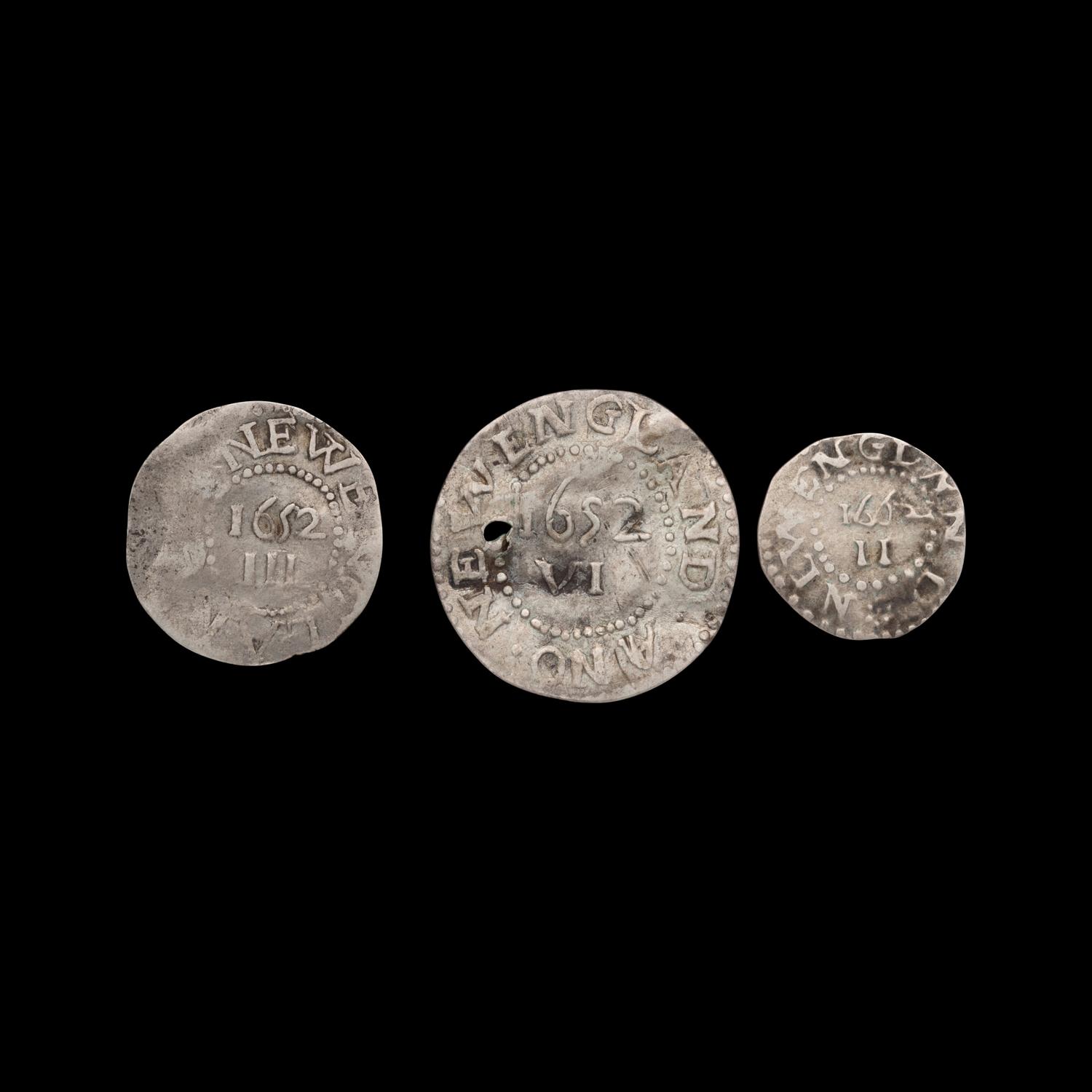 [MASSACHUSETTS] A 1652-Dated 6 Pence, 3 Pence and a 1662-Dated 2 Pence Coin; Three coins total