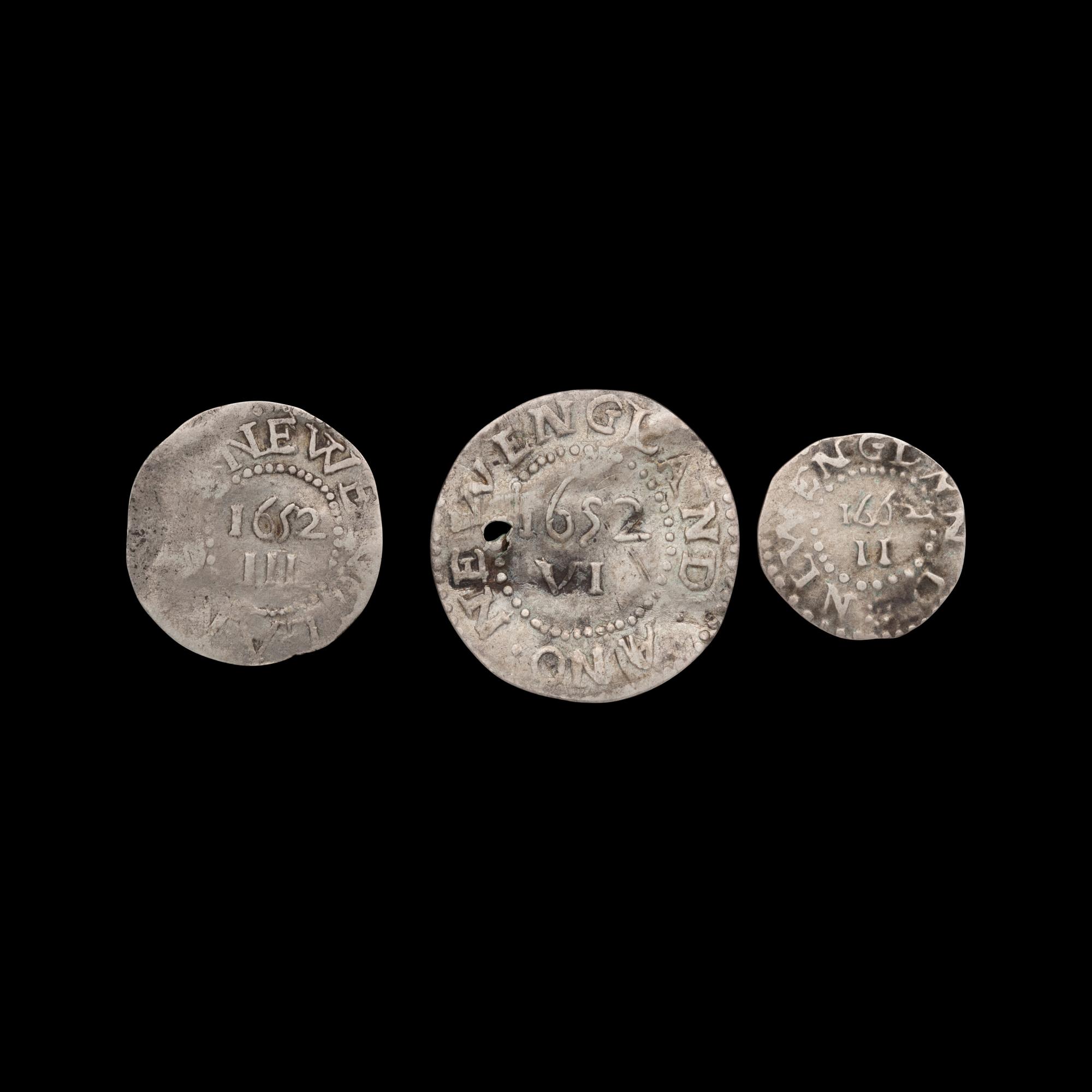 [MASSACHUSETTS] A 1652-Dated 6 Pence, 3 Pence and a 1662-Dated 2 Pence Coin; Three coins total
