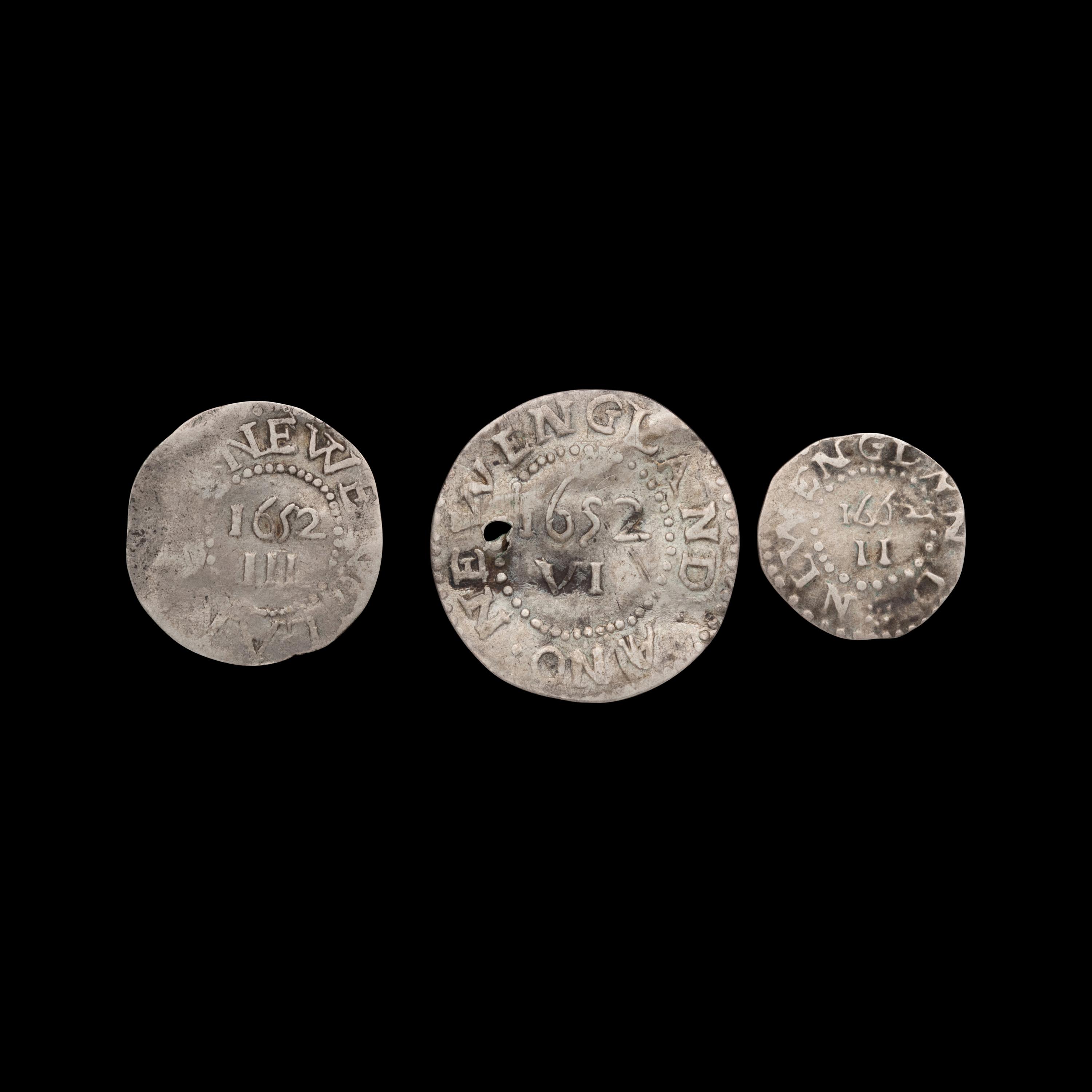 [MASSACHUSETTS] A 1652-Dated 6 Pence, 3 Pence and a 1662-Dated 2 Pence Coin; Three coins total